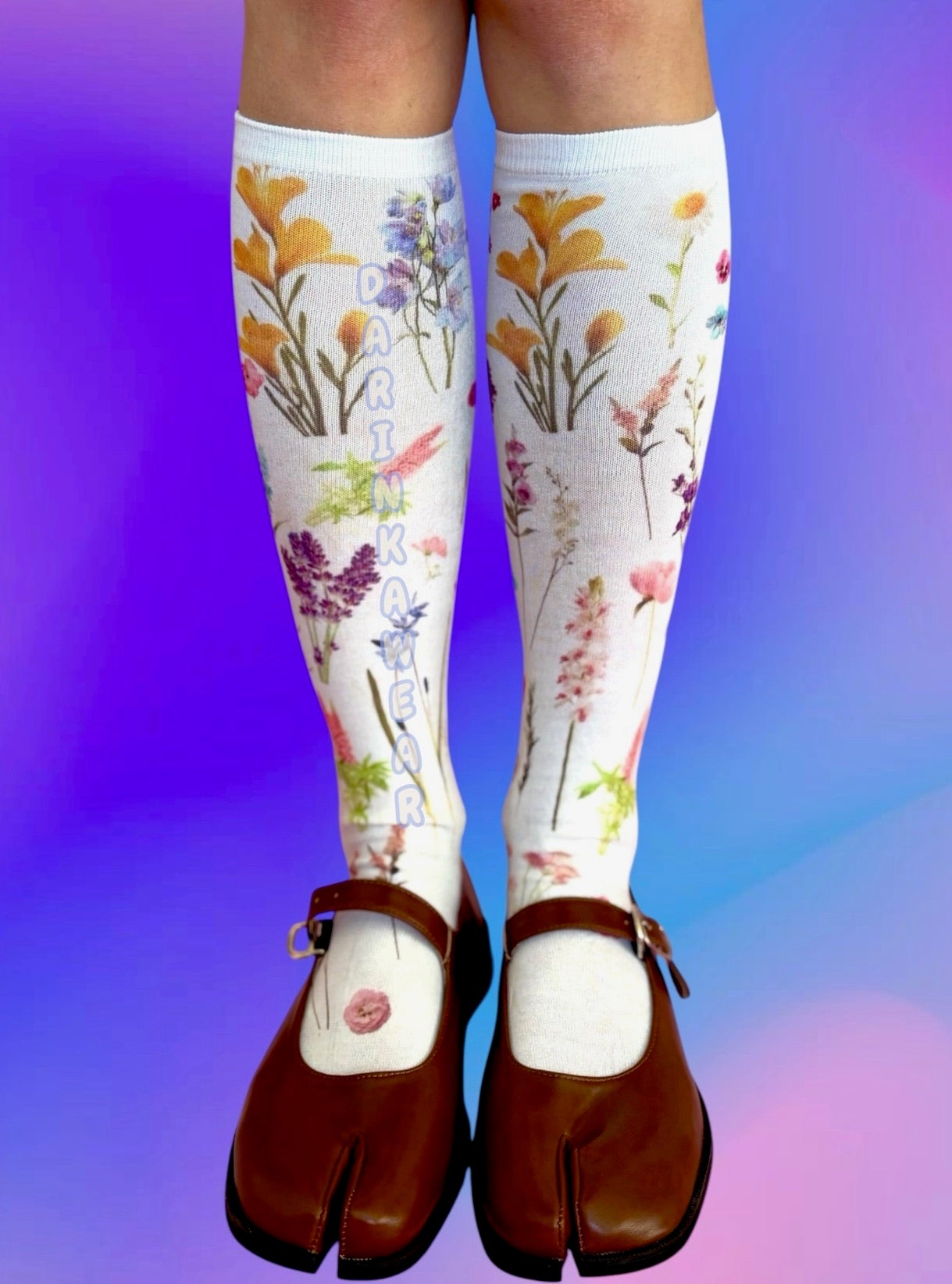 Floral Garden Socks | 80 Denier Botanical Print Knee-Highs | Cottagecore Y2K Coquette Gift