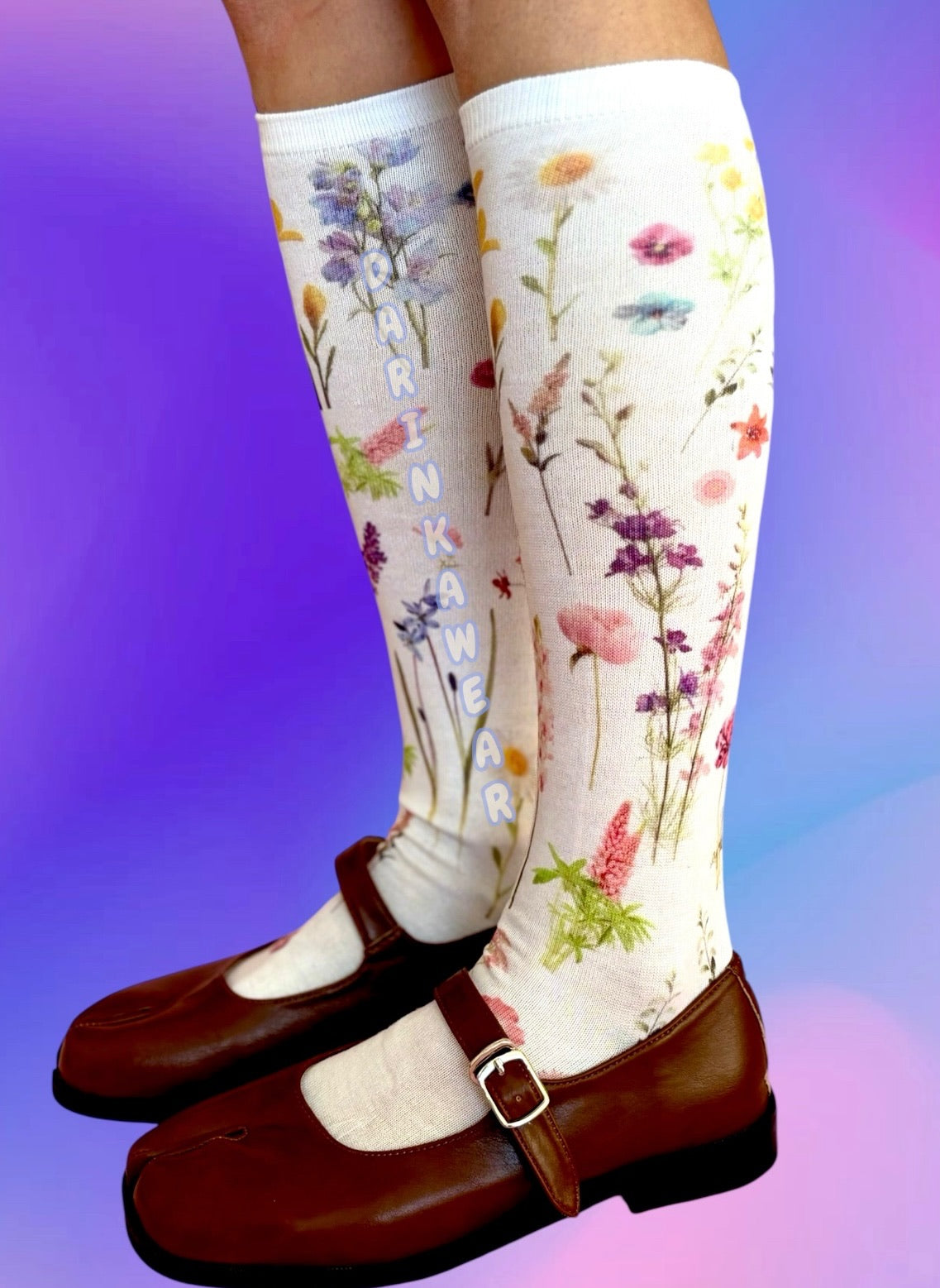 Floral Garden Socks | 80 Denier Botanical Print Knee-Highs | Cottagecore Y2K Coquette Gift