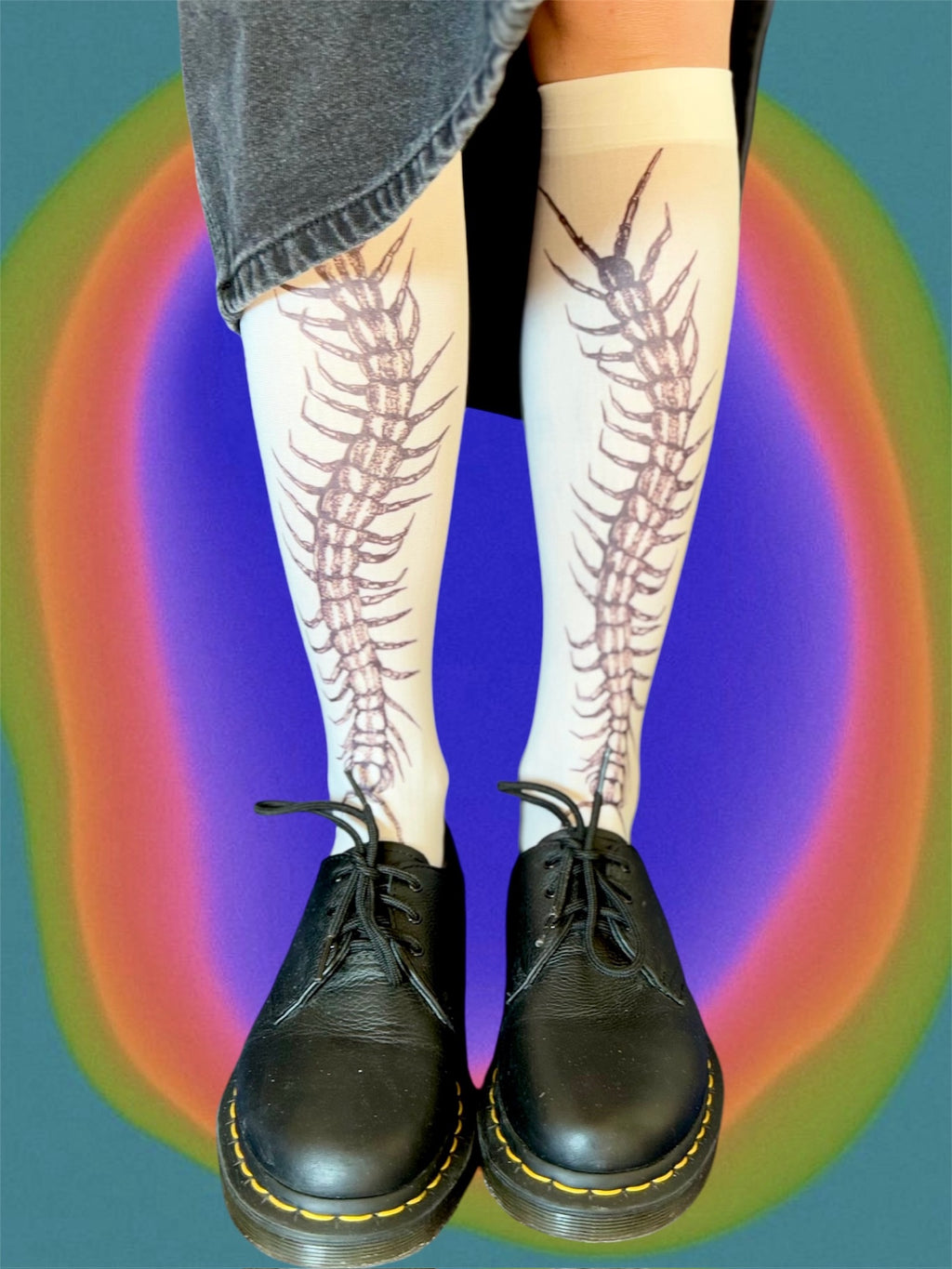 Creepy Centipede Socks – Weirdcore Bug Print Knee Highs, Alt Goth Aesthetic