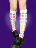 Cute Button Knee High Socks, Sheer 40 Den Tights Socks, Kawaii Y2K Aesthetic Socks, Coquette Candy Print Hosiery