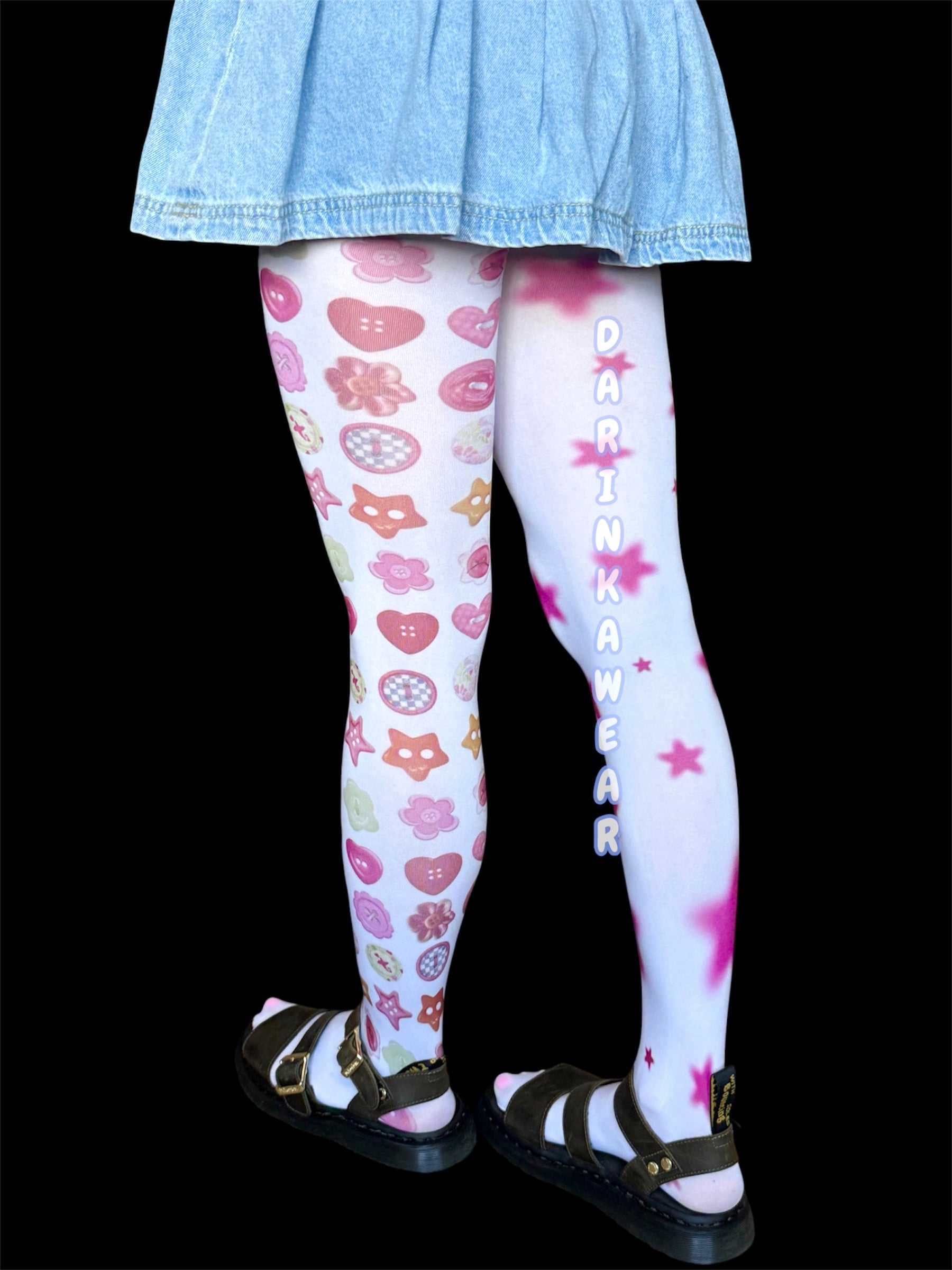 Pink Coquette Tights, Mismatched Tights, Kawaii Star Tights, Harajuku Legwear