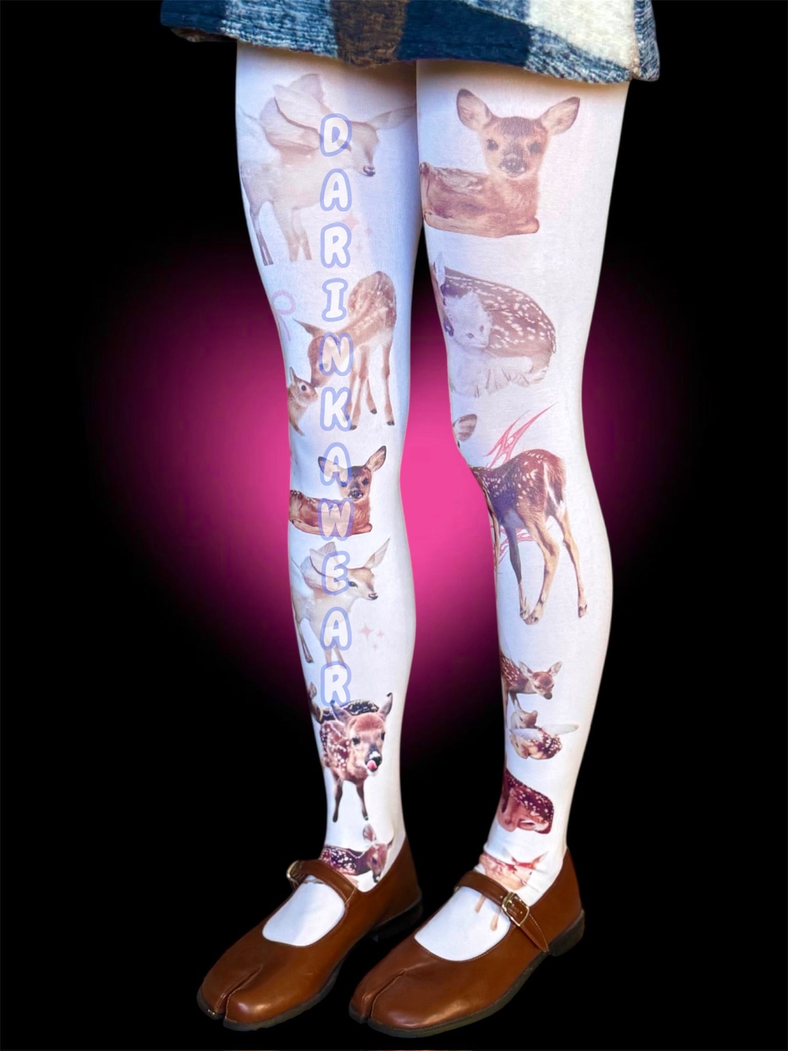 Fawn Angel Tights, Vintage Deer Print Pantyhose, Y2K Kawaii Stockings