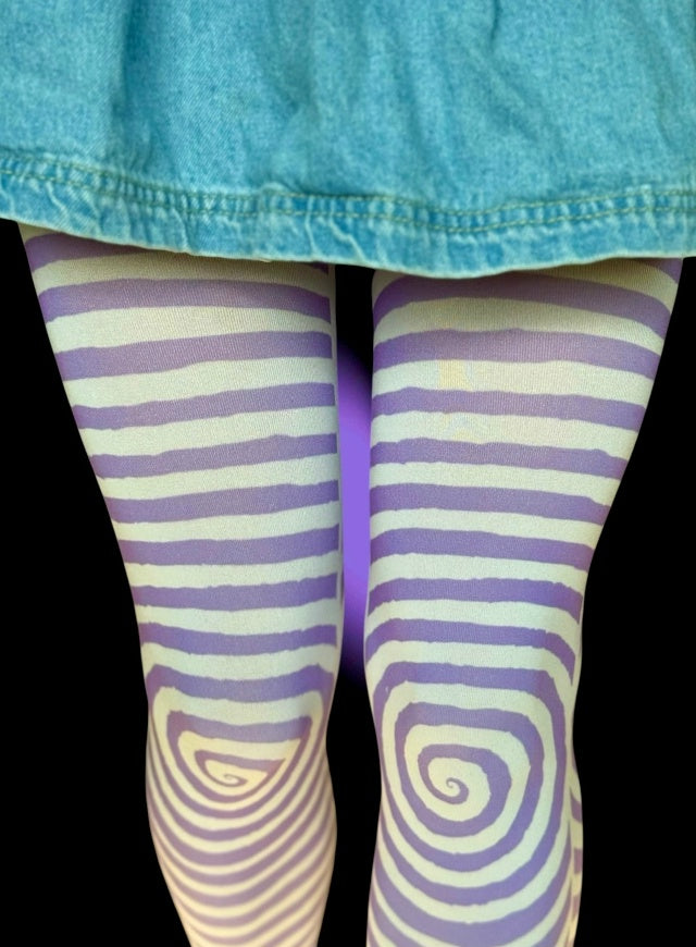 Lavender Spiral Striped Tights – Pastel Y2K Illusion Pantyhose