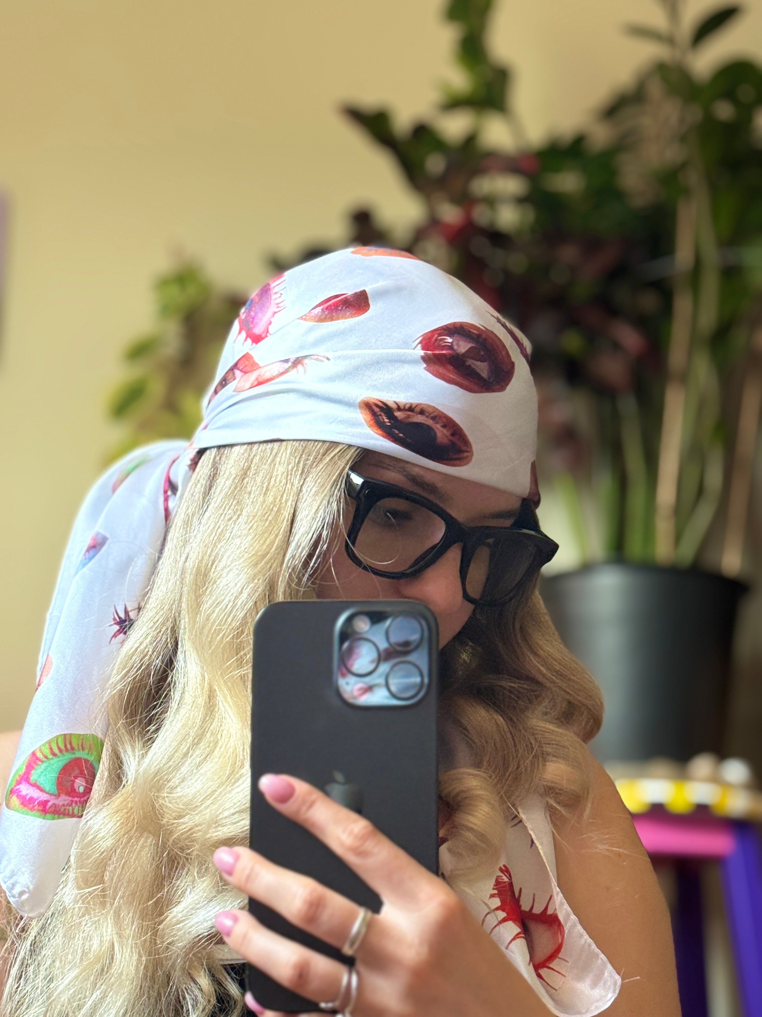 Eye Print Satin Bandana Scarf, Surreal Eye Head Scarf, Coquette Hair Scarf, Y2K Bandana, Artsy Neck Scarf, Whimsical Eye Kerchief Gift