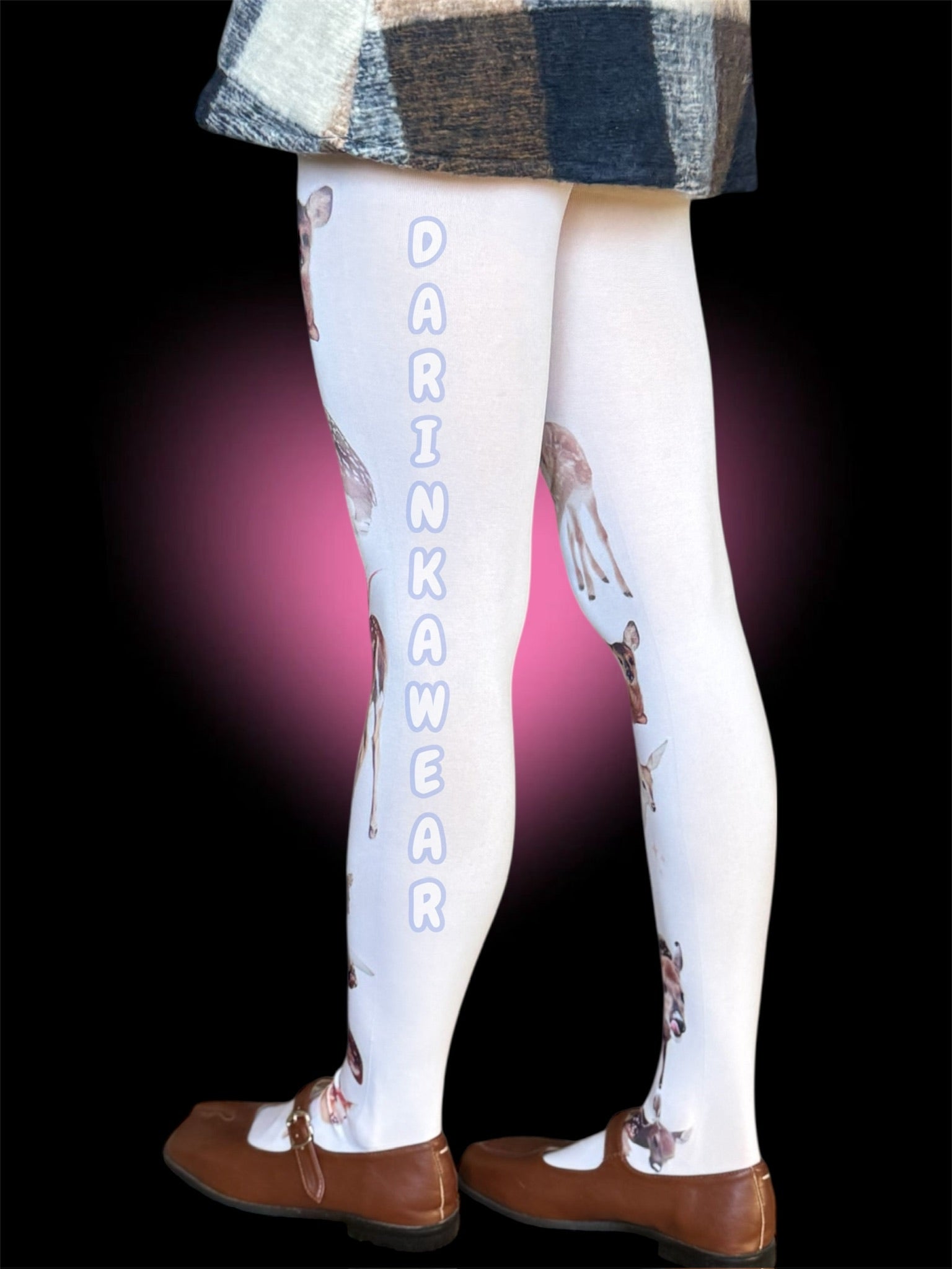 Fawn Angel Tights, Vintage Deer Print Pantyhose, Y2K Kawaii Stockings
