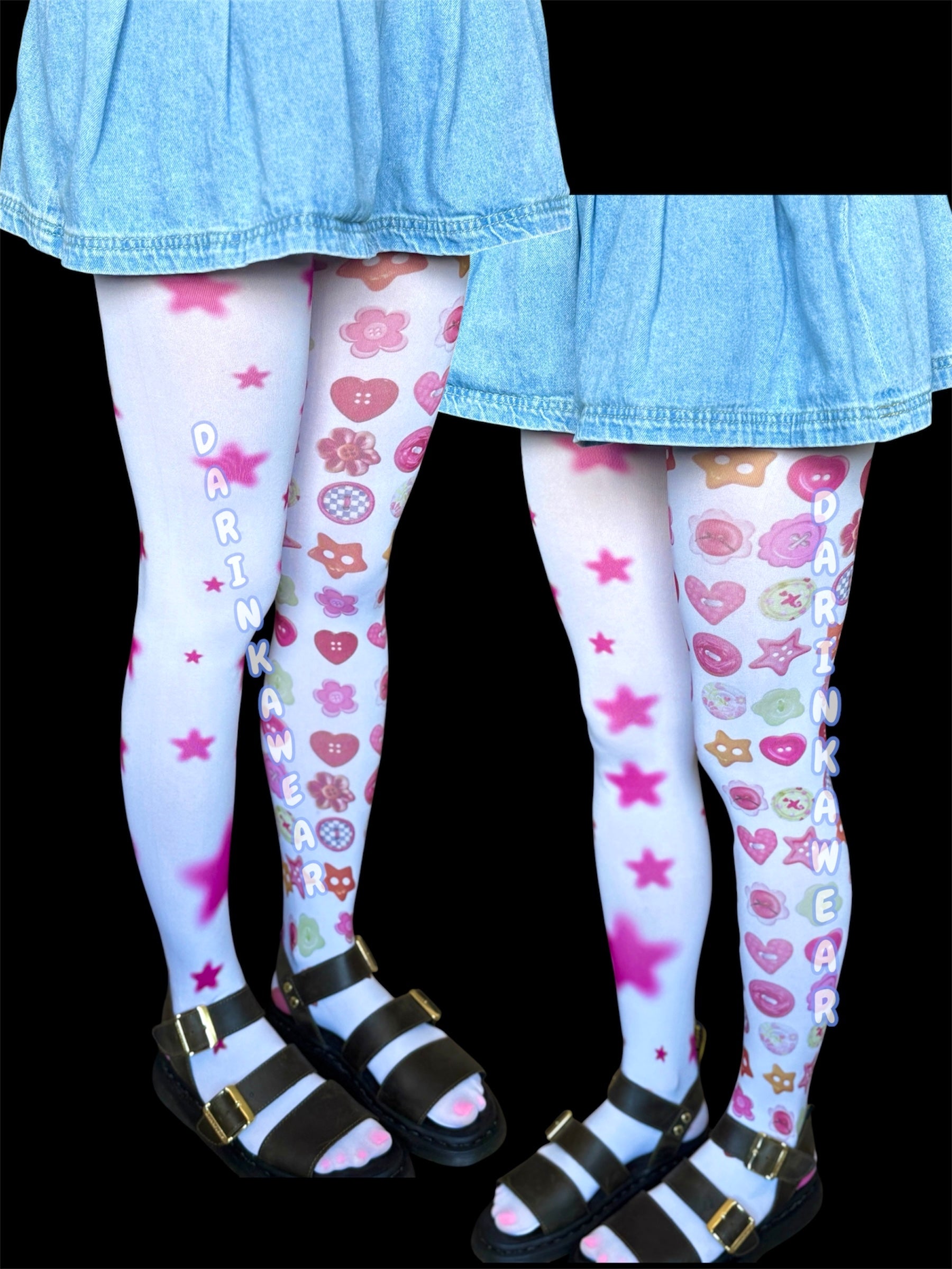 Pink Coquette Tights, Mismatched Tights, Kawaii Star Tights, Harajuku Legwear
