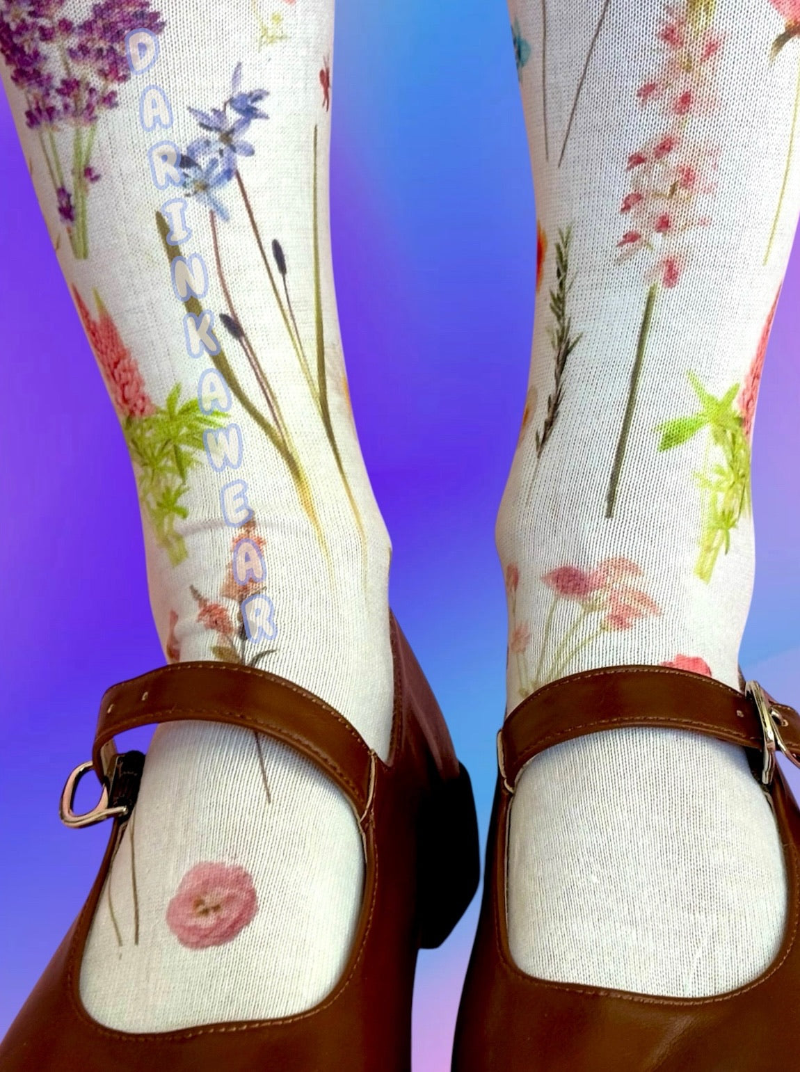 Floral Garden Socks | 80 Denier Botanical Print Knee-Highs | Cottagecore Y2K Coquette Gift