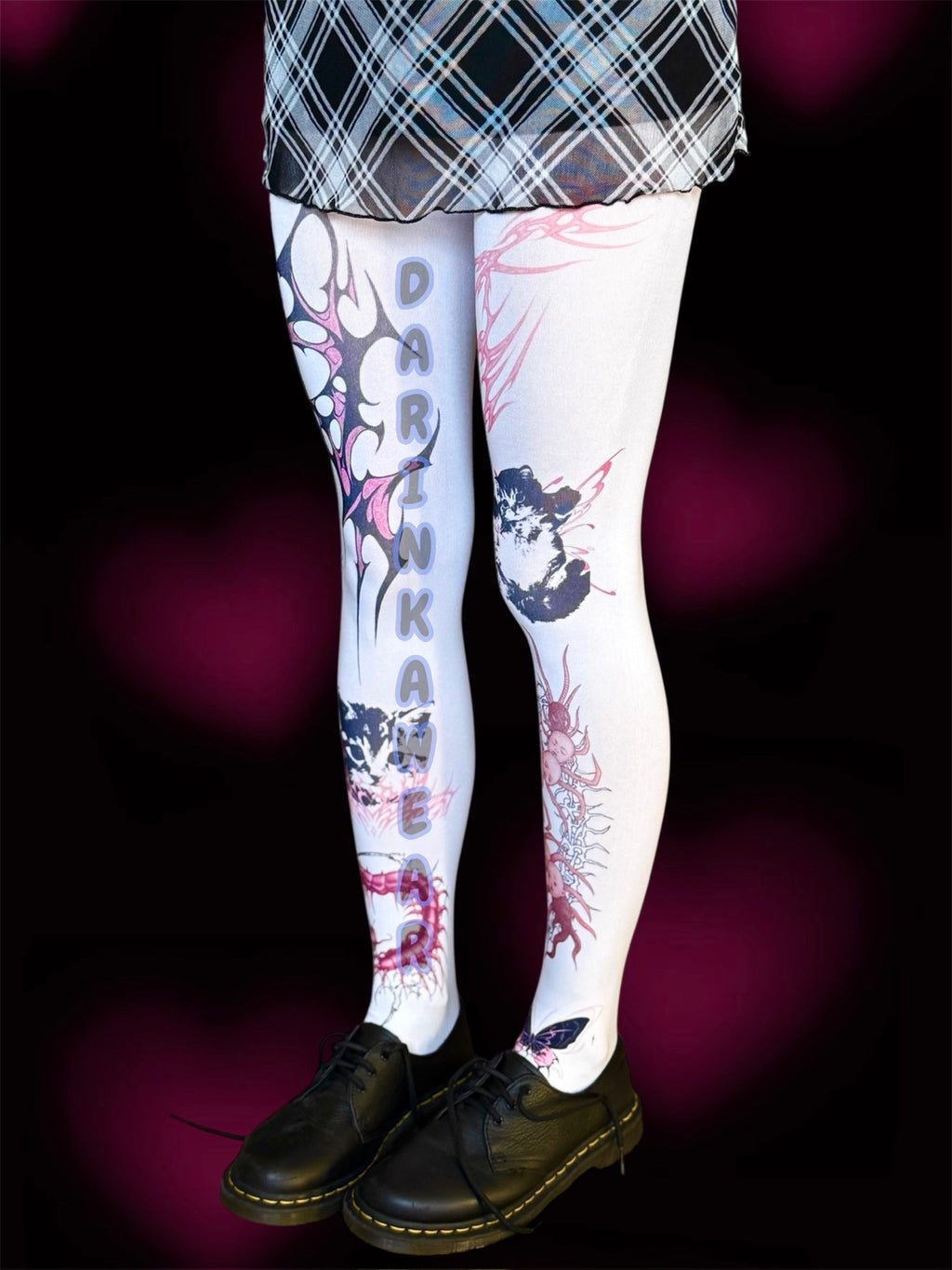 Goth Cat Tights, Creepy Cute Tattoo Leggings, Handmade Gift S-5XL