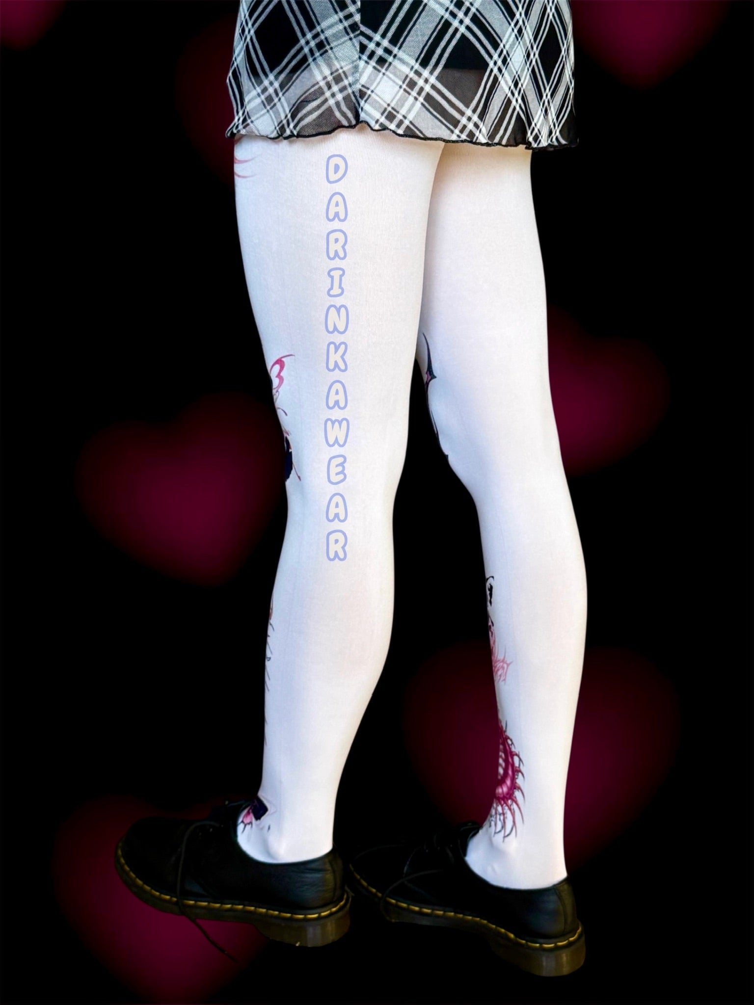 Goth Cat Tights, Creepy Cute Tattoo Leggings, Handmade Gift S-5XL