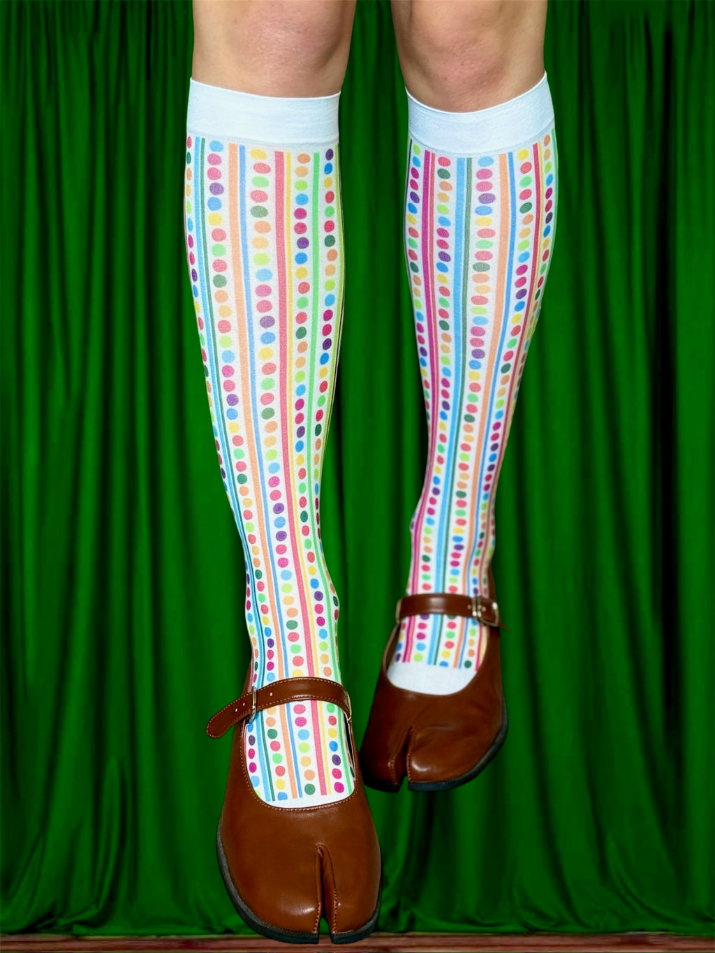 Clowncore Socks – Candy Dot Striped Knee-Highs for Alt Y2K Weirdcore Looks