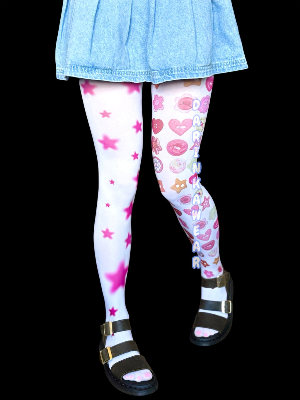 Pink Coquette Tights, Mismatched Tights, Kawaii Star Tights, Harajuku Legwear