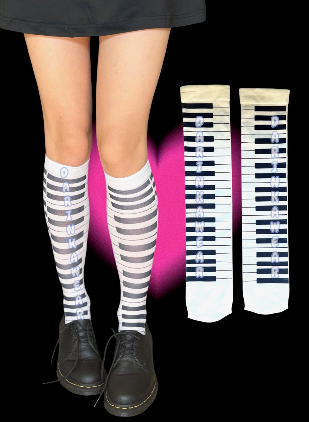 Piano Print Thigh High Socks | Music Aesthetic Stockings | Gift for Her