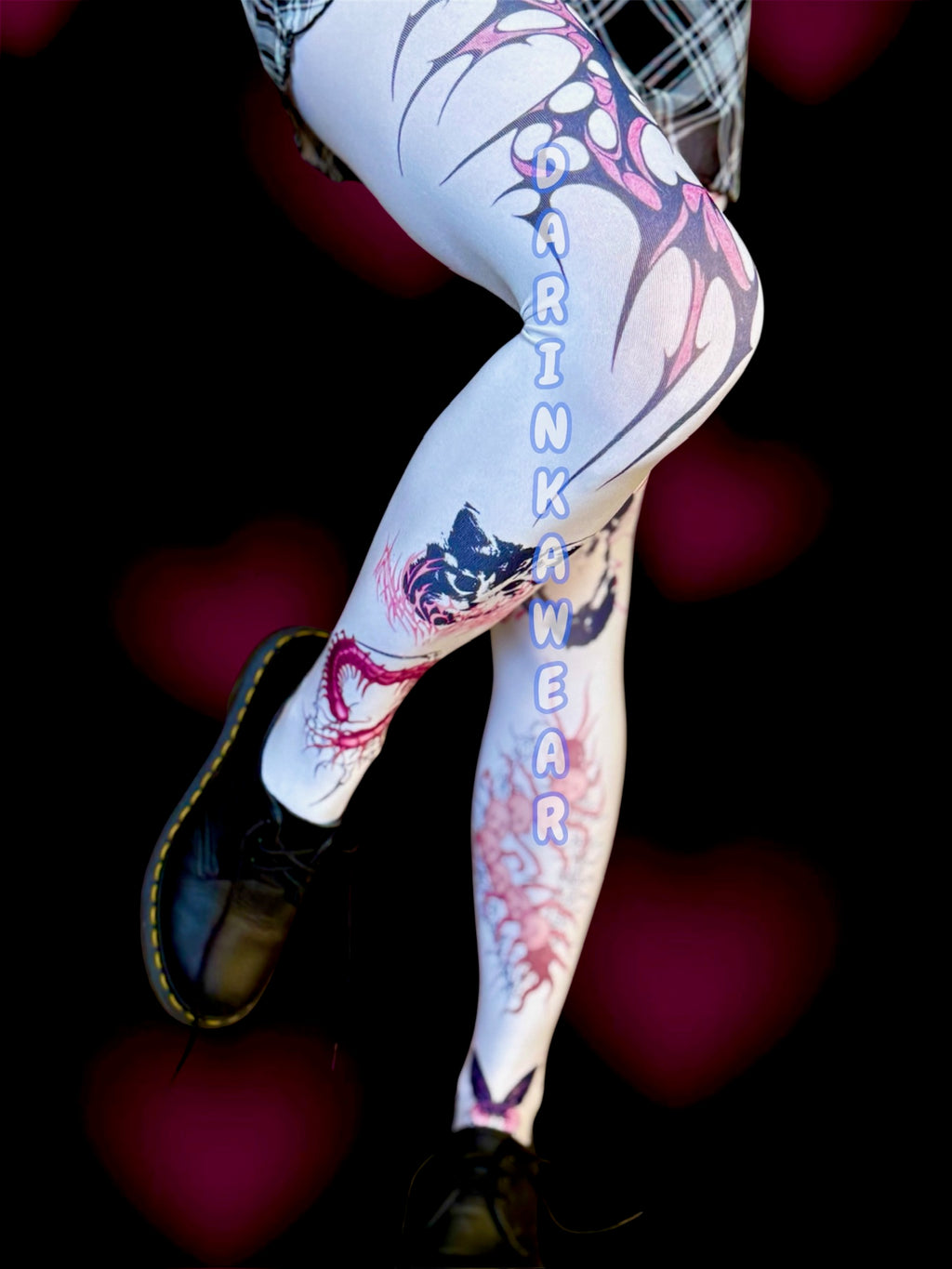 Goth Cat Tights, Creepy Cute Tattoo Leggings, Handmade Gift S-5XL