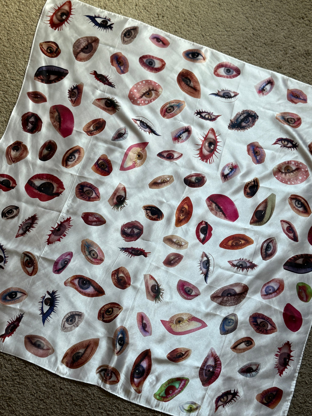Eye Print Satin Bandana Scarf, Surreal Eye Head Scarf, Coquette Hair Scarf, Y2K Bandana, Artsy Neck Scarf, Whimsical Eye Kerchief Gift