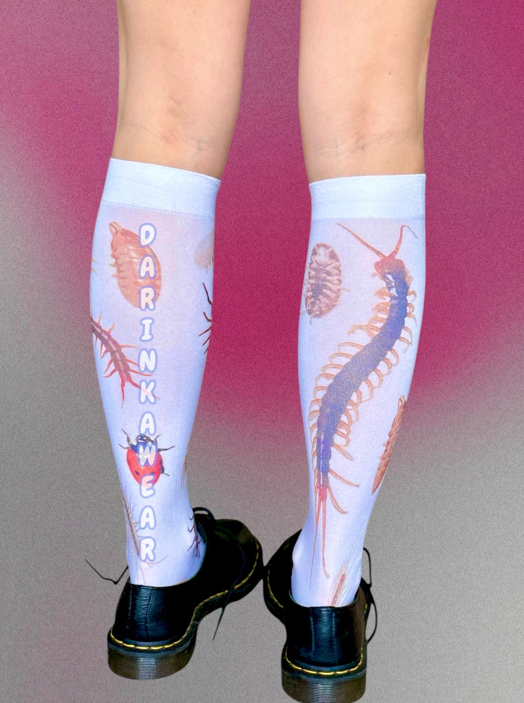 Bug Print Socks | 80 Den Creepy Cute Y2K Alt Knee Highs | Horrorcore Aesthetic Gift