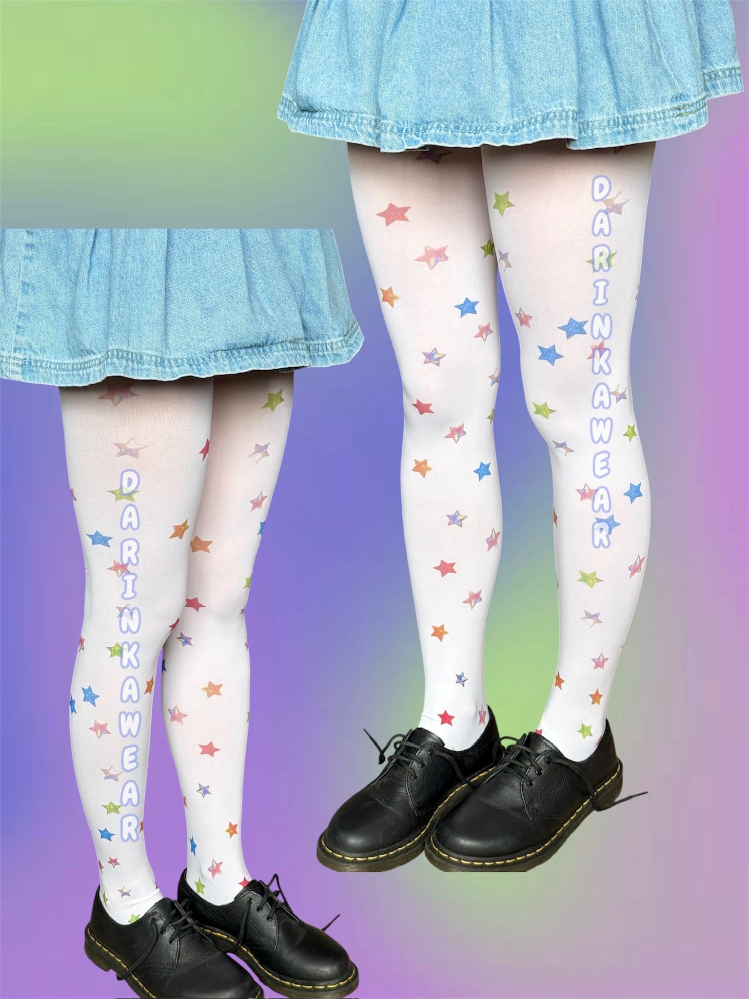 Rainbow Star Tights, Colorful Star Print Pantyhose, Y2K Aesthetic Tights