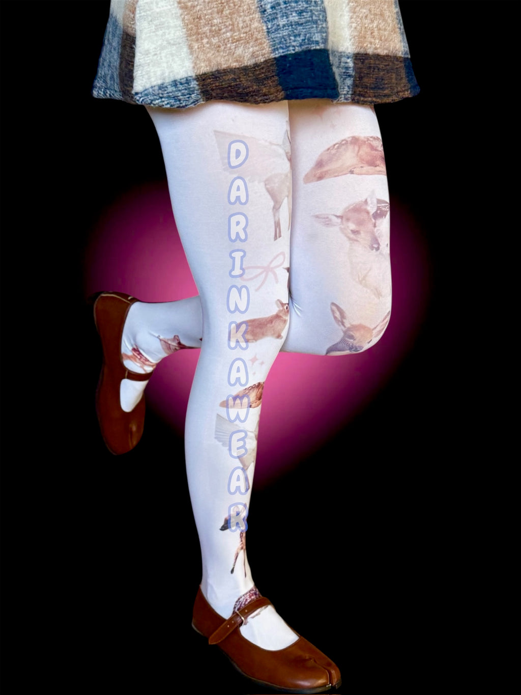 Fawn Angel Tights, Vintage Deer Print Pantyhose, Y2K Kawaii Stockings