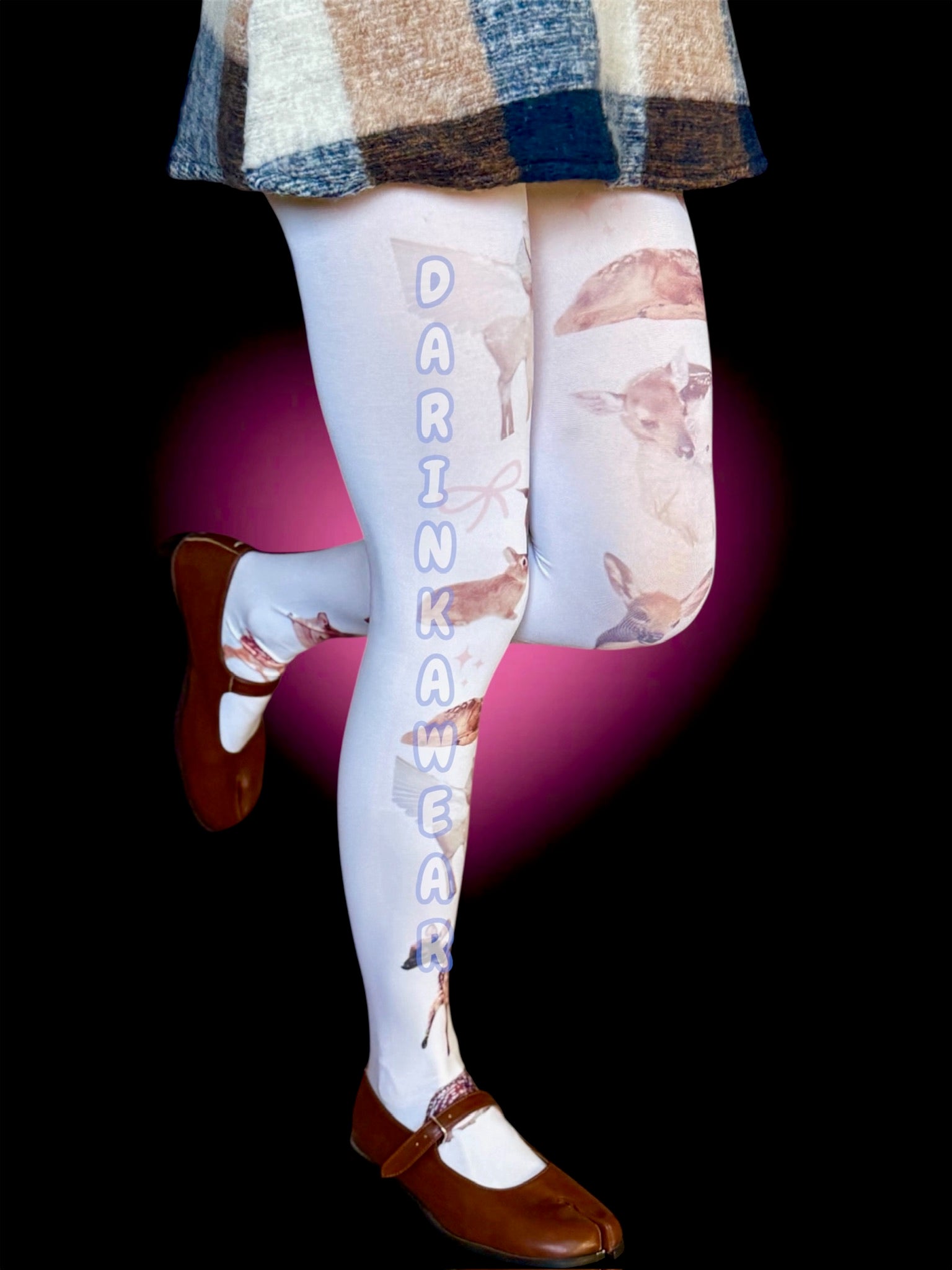Fawn Angel Tights, Vintage Deer Print Pantyhose, Y2K Kawaii Stockings