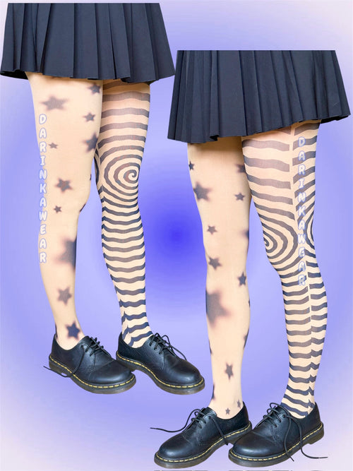 Asymmetrical Star Tights, Spiral Tights Aesthetic, Y2K Alt Tights