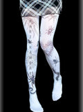 White gothic spider print tights, Y2K creepy cute alternative pantyhose