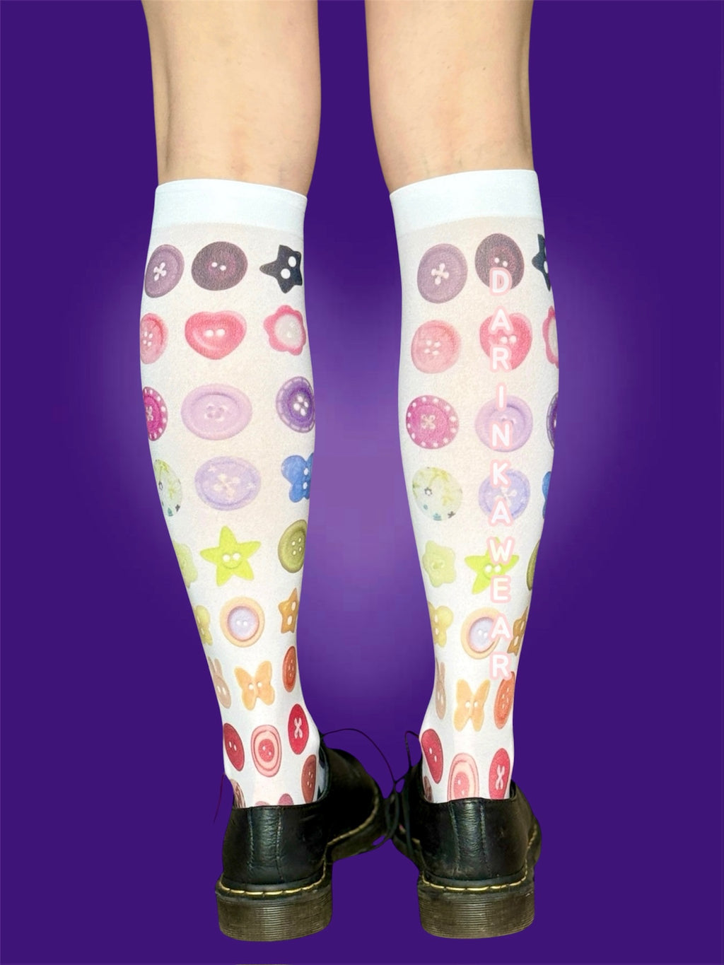 Cute Button Knee High Socks, Sheer 40 Den Tights Socks, Kawaii Y2K Aesthetic Socks, Coquette Candy Print Hosiery