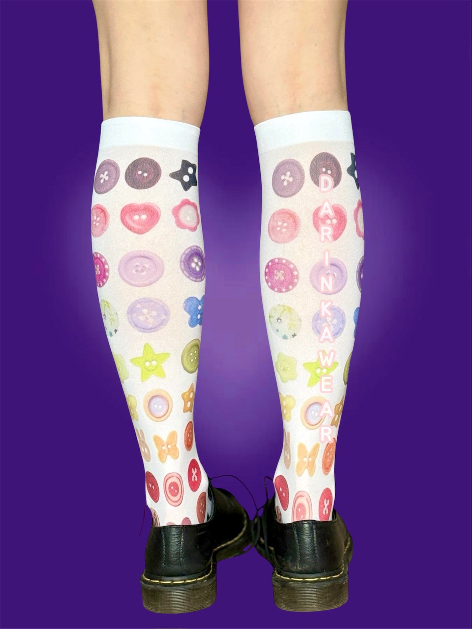 Cute Button Knee High Socks, Sheer 40 Den Tights Socks, Kawaii Y2K Aesthetic Socks, Coquette Candy Print Hosiery