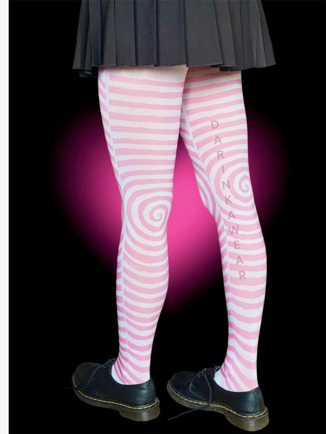 Pink Spiral Striped Tights – Y2K Aesthetic Statement Pantyhose