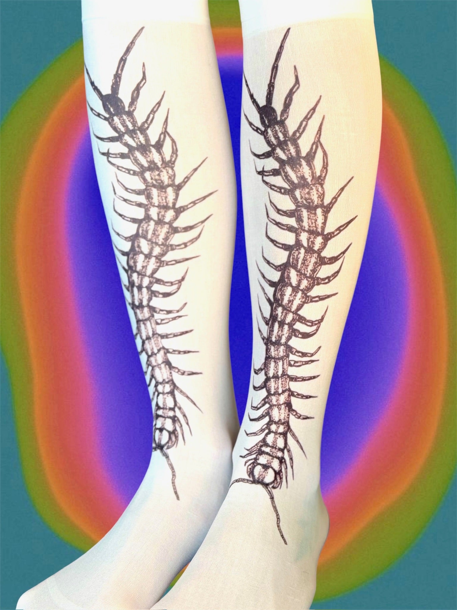 Creepy Centipede Socks – Weirdcore Bug Print Knee Highs, Alt Goth Aesthetic