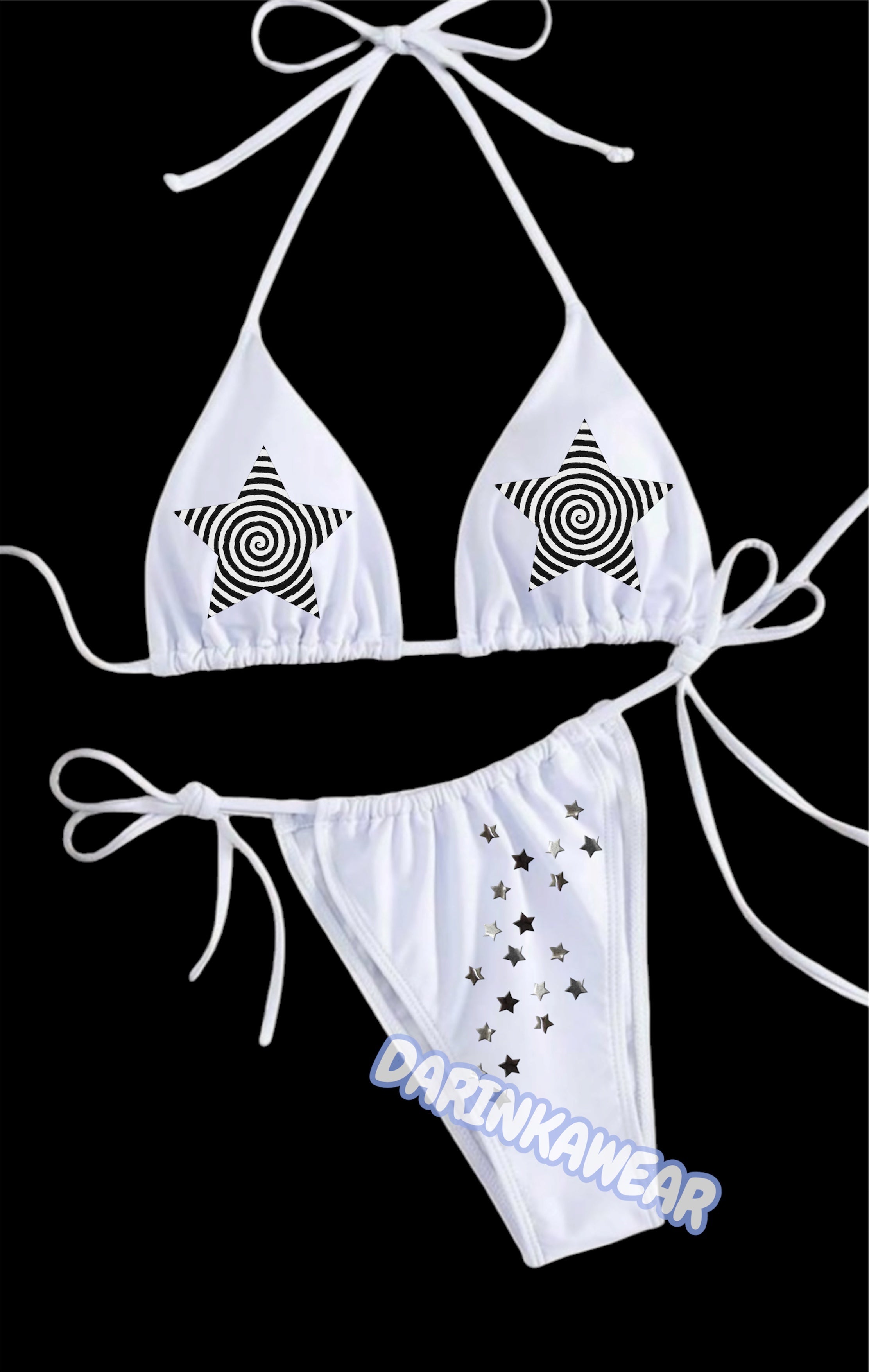 Hypnotic Star Bikini Set, Black and White Swimsuit, Weirdcore Swimwear