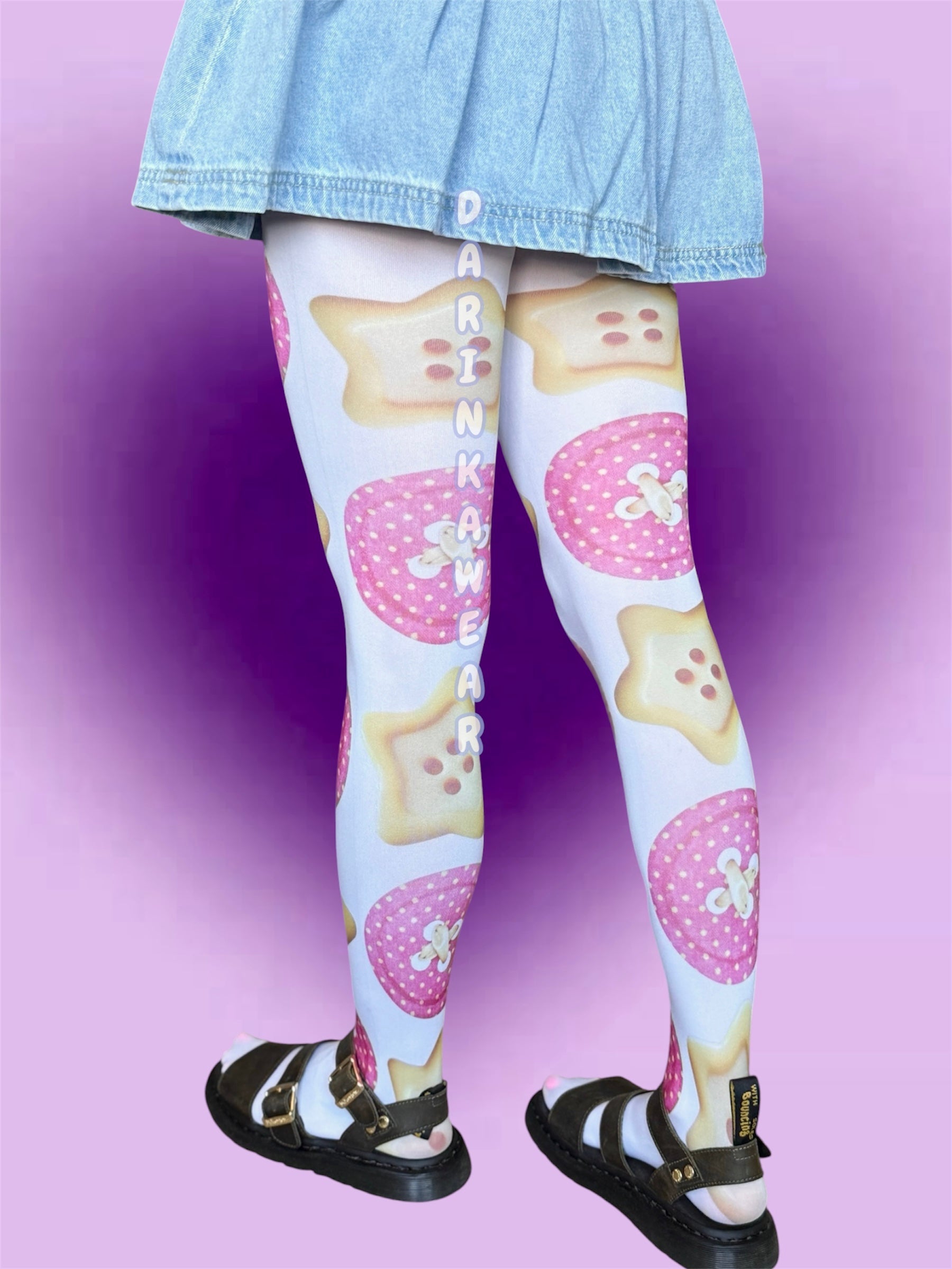 Button Tights, Kawaii Coquette Tights, Pink Button Pantyhose, Cute Aesthetic Tights
