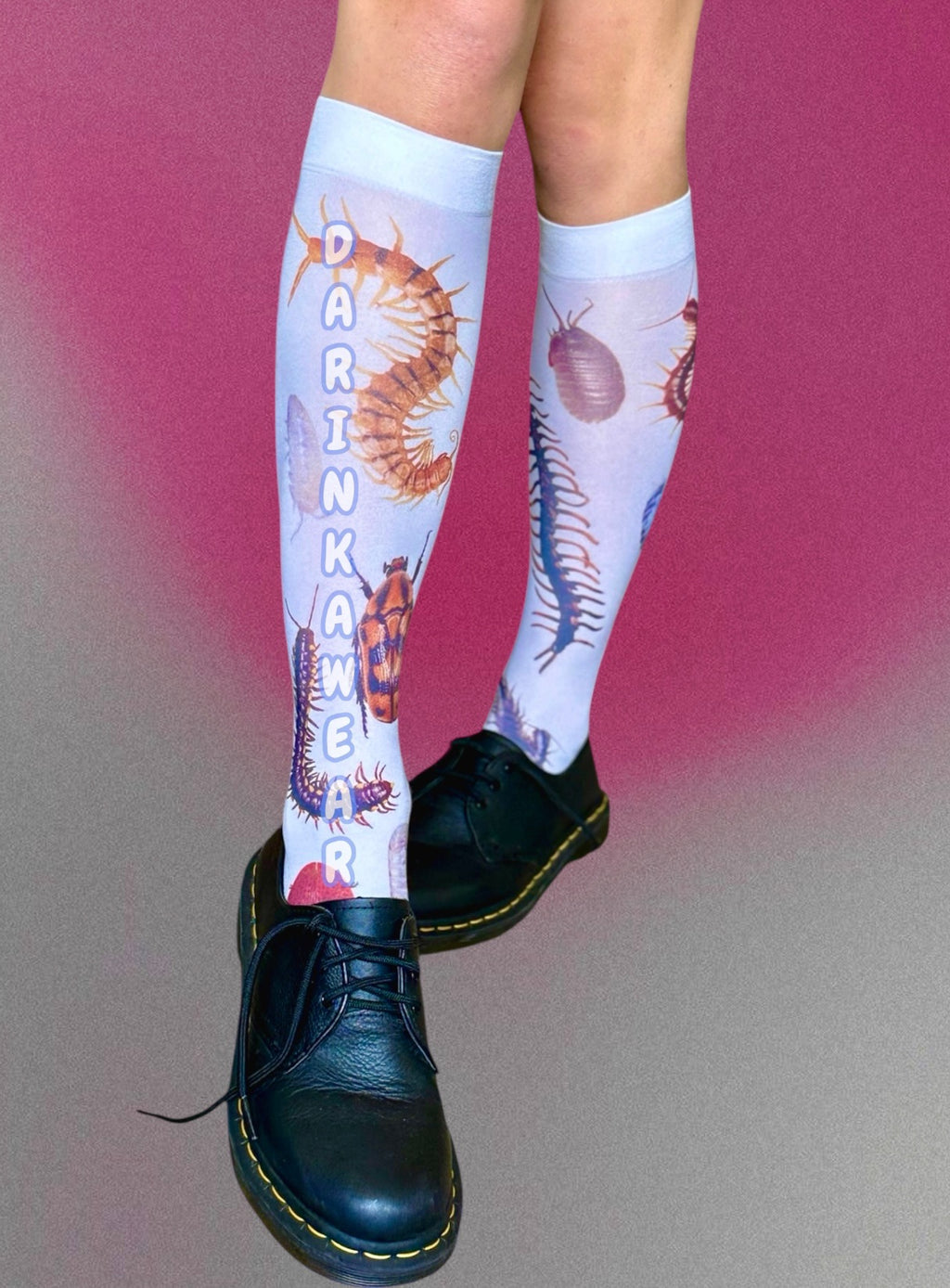 Bug Print Socks | 80 Den Creepy Cute Y2K Alt Knee Highs | Horrorcore Aesthetic Gift