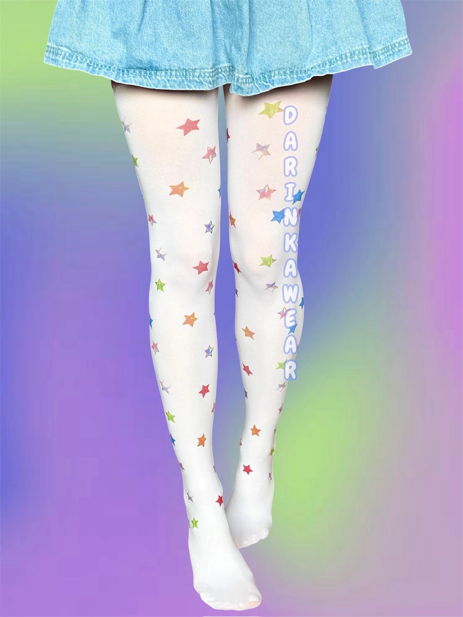 Rainbow Star Tights, Colorful Star Print Pantyhose, Y2K Aesthetic Tights