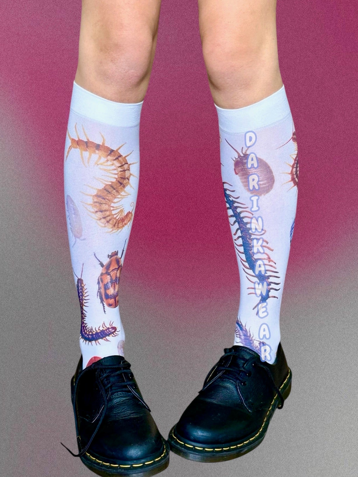 Bug Print Socks | 80 Den Creepy Cute Y2K Alt Knee Highs | Horrorcore Aesthetic Gift