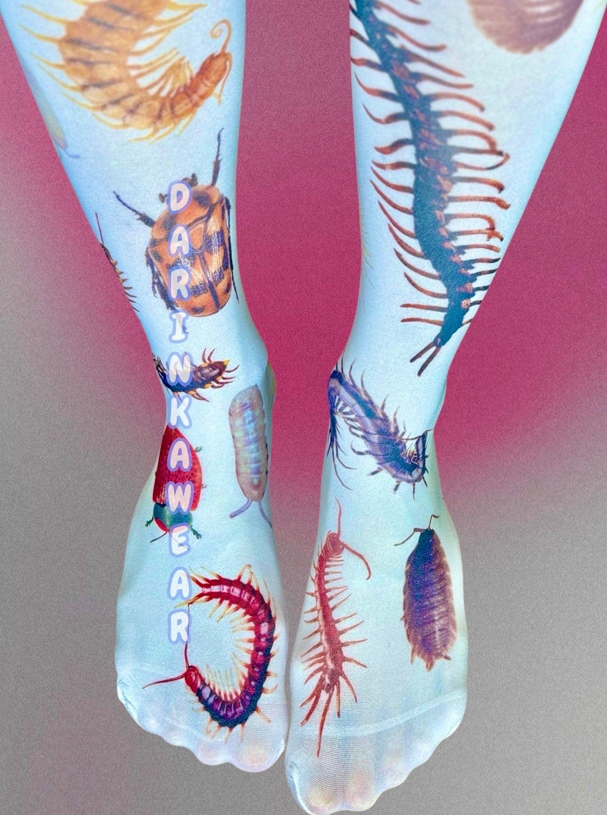 Bug Print Socks | 80 Den Creepy Cute Y2K Alt Knee Highs | Horrorcore Aesthetic Gift