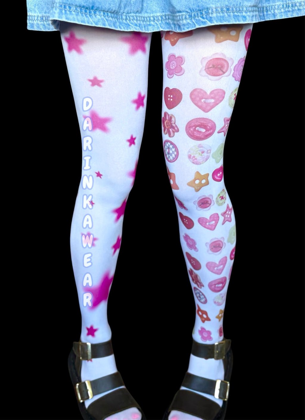 Pink Coquette Tights, Mismatched Tights, Kawaii Star Tights, Harajuku Legwear