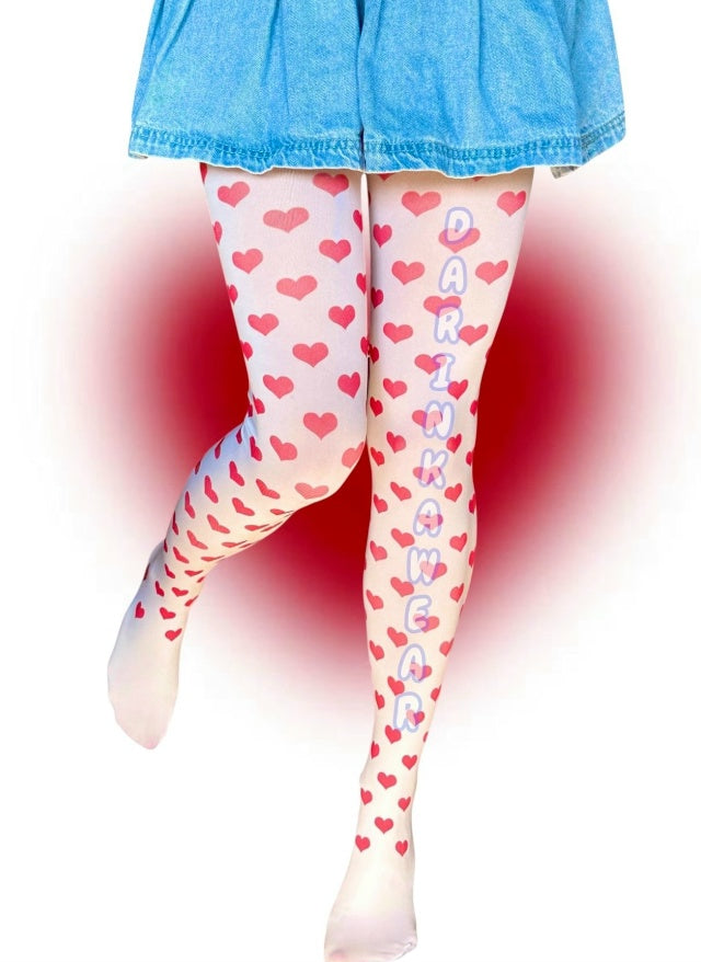 Heart Print Tights – Personalized Y2K Valentine Aesthetic Pantyhose