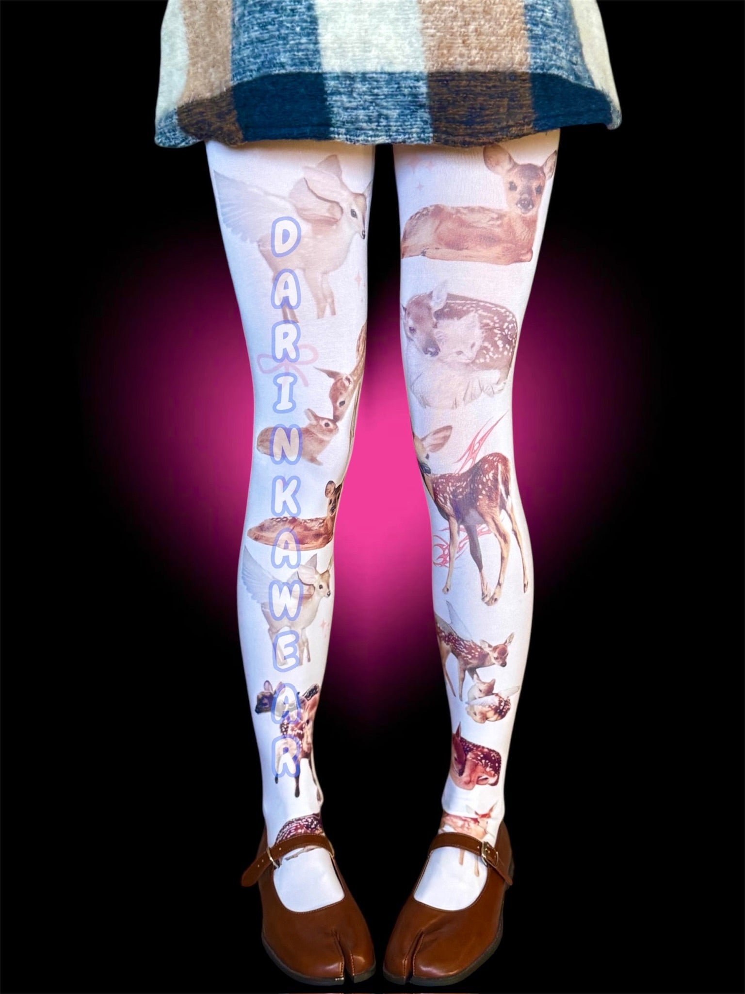 Fawn Angel Tights, Vintage Deer Print Pantyhose, Y2K Kawaii Stockings