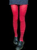Red Spiral Striped Tights – Hypnotic Y2K Illusion Pantyhose