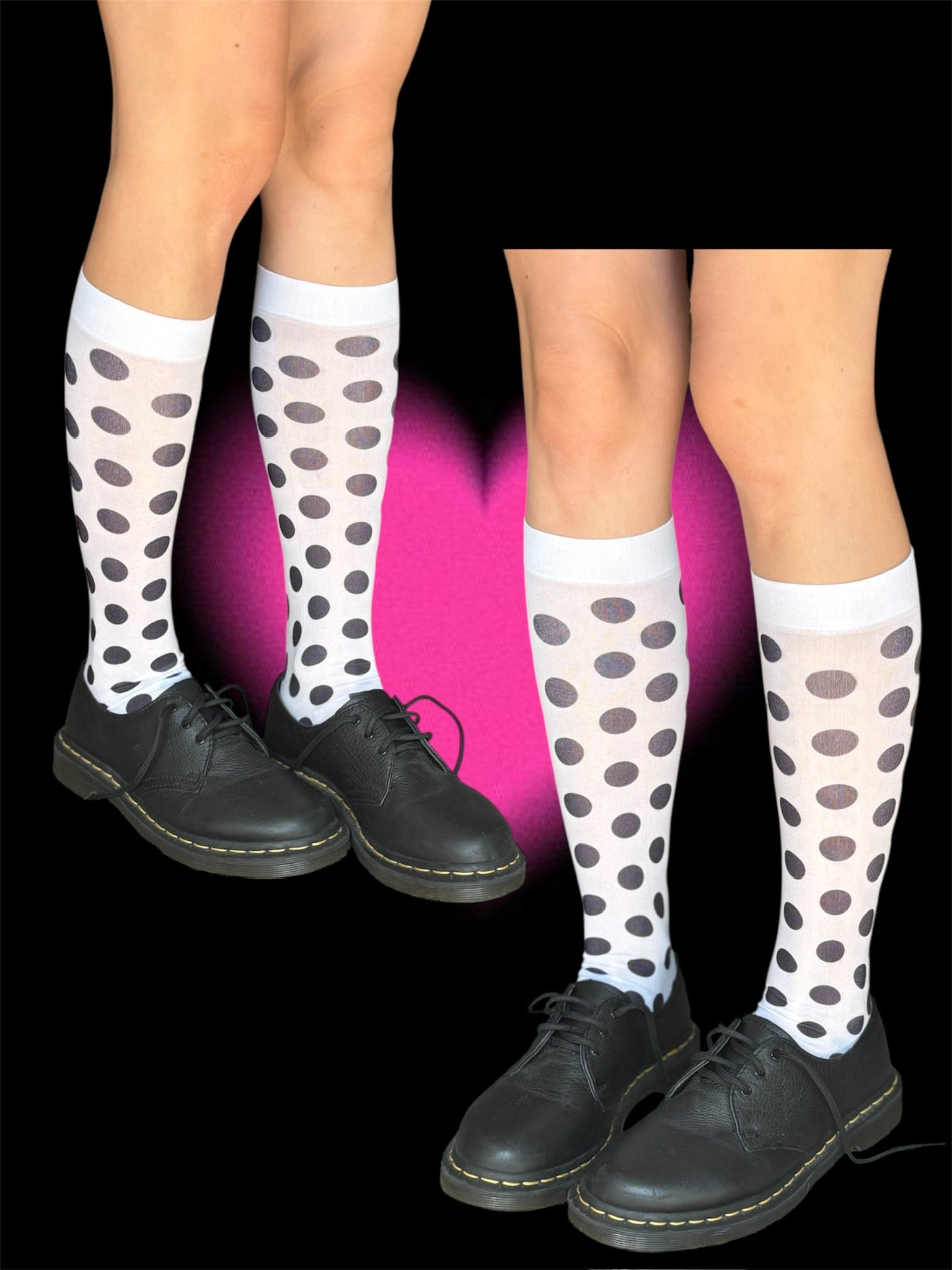 Y2K Polka Dot Socks | Alt Goth Knee High Stockings | Aesthetic Black & White Kawaii Hosiery | Vintage Inspired Cute Gift for Women
