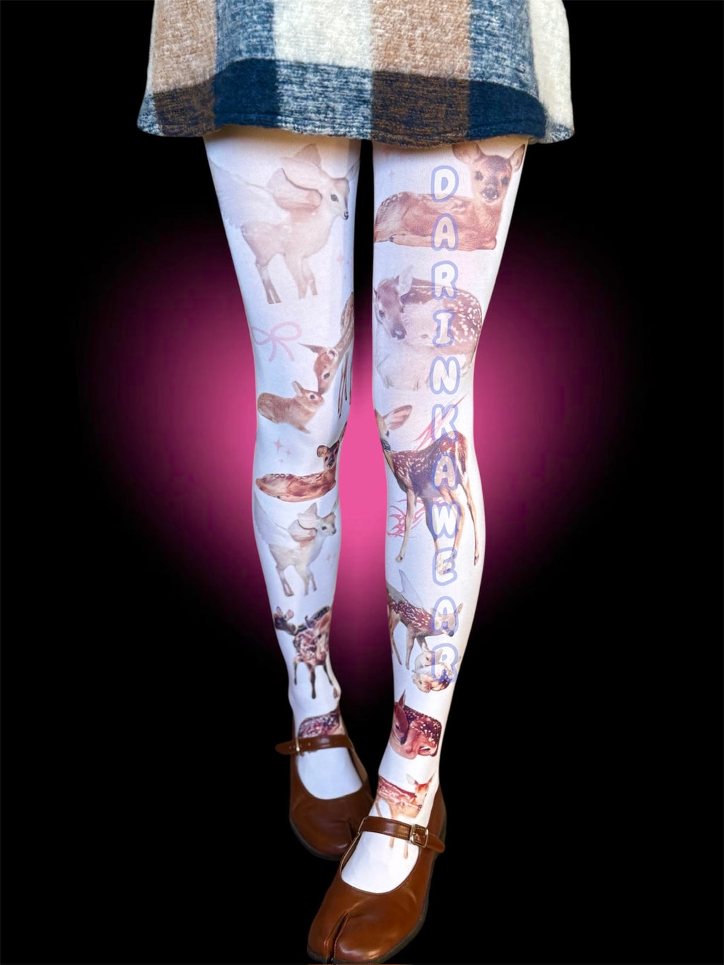 Fawn Angel Tights, Vintage Deer Print Pantyhose, Y2K Kawaii Stockings