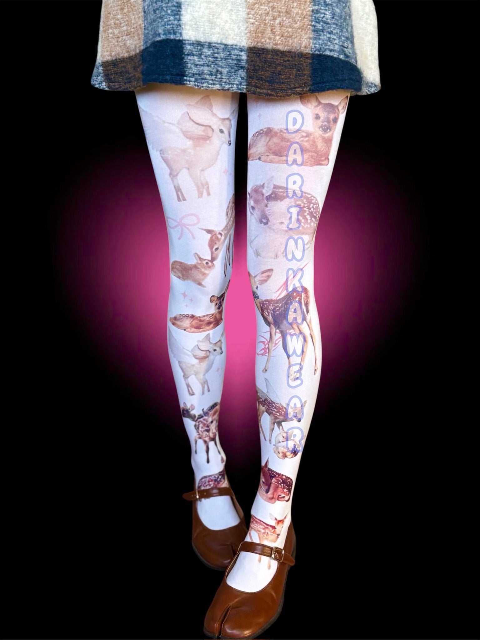 Fawn Angel Tights, Vintage Deer Print Pantyhose, Y2K Kawaii Stockings