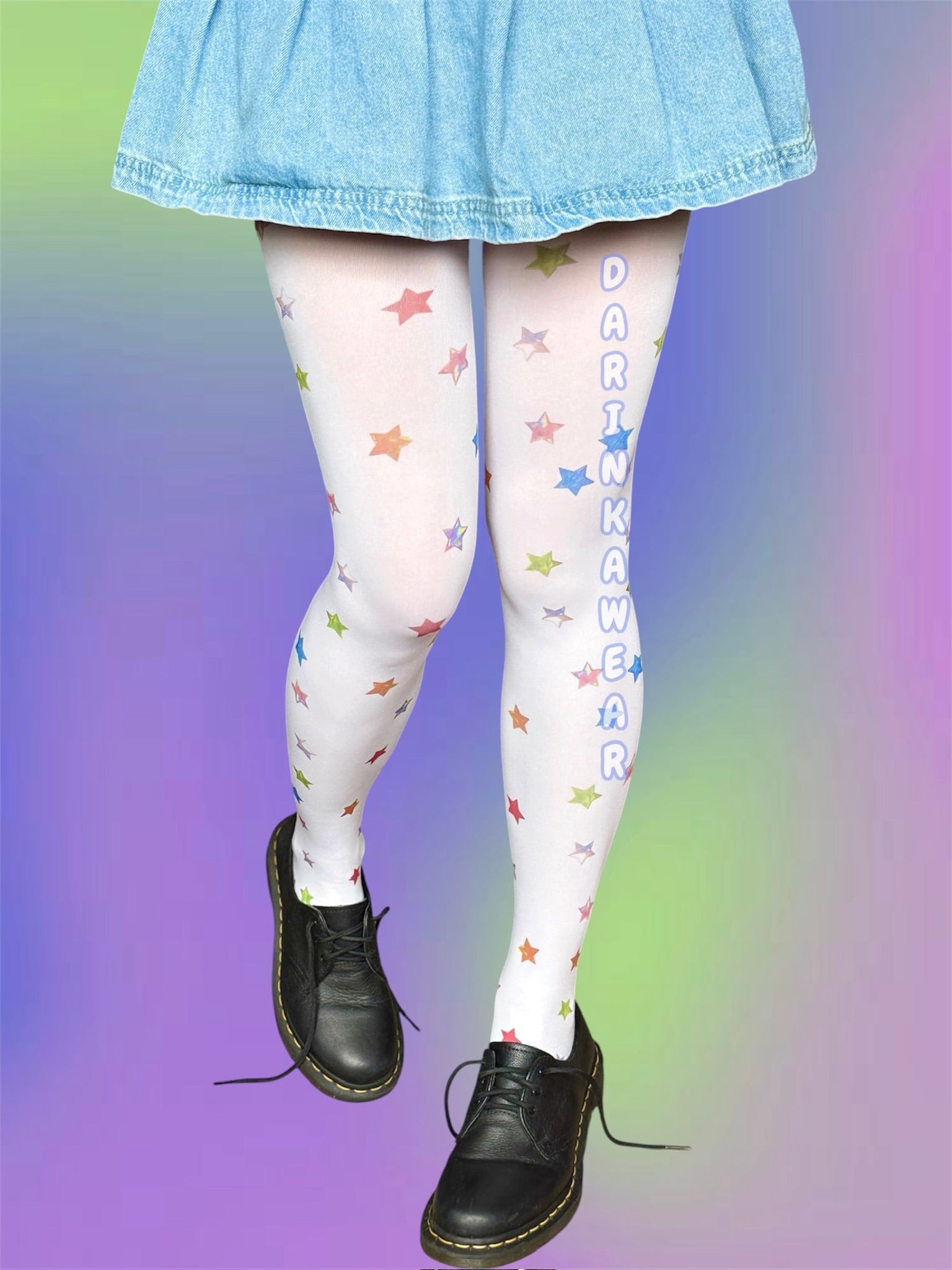 Rainbow Star Tights, Colorful Star Print Pantyhose, Y2K Aesthetic Tights
