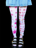 Pink Coquette Tights, Mismatched Tights, Kawaii Star Tights, Harajuku Legwear