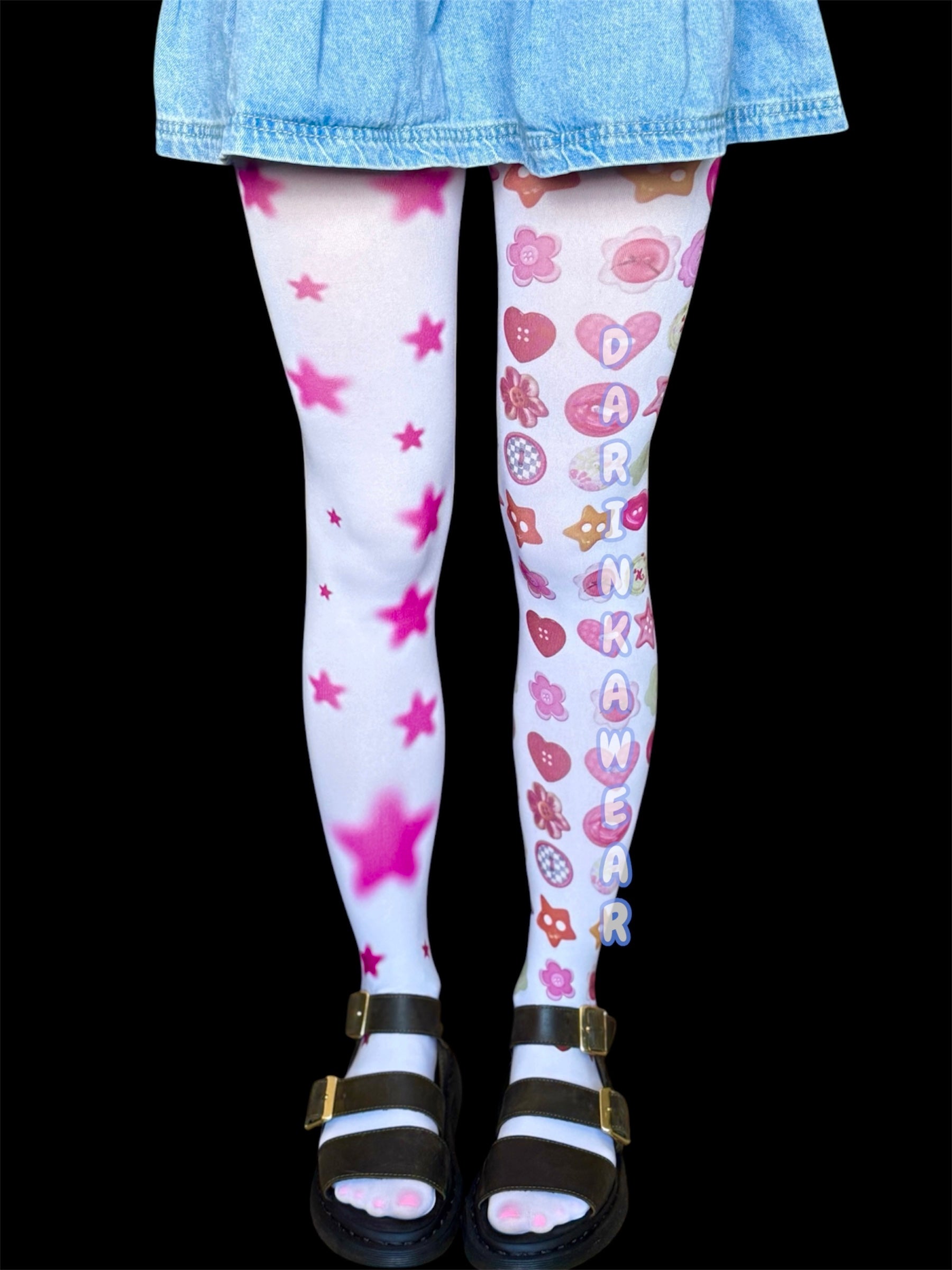 Pink Coquette Tights, Mismatched Tights, Kawaii Star Tights, Harajuku Legwear