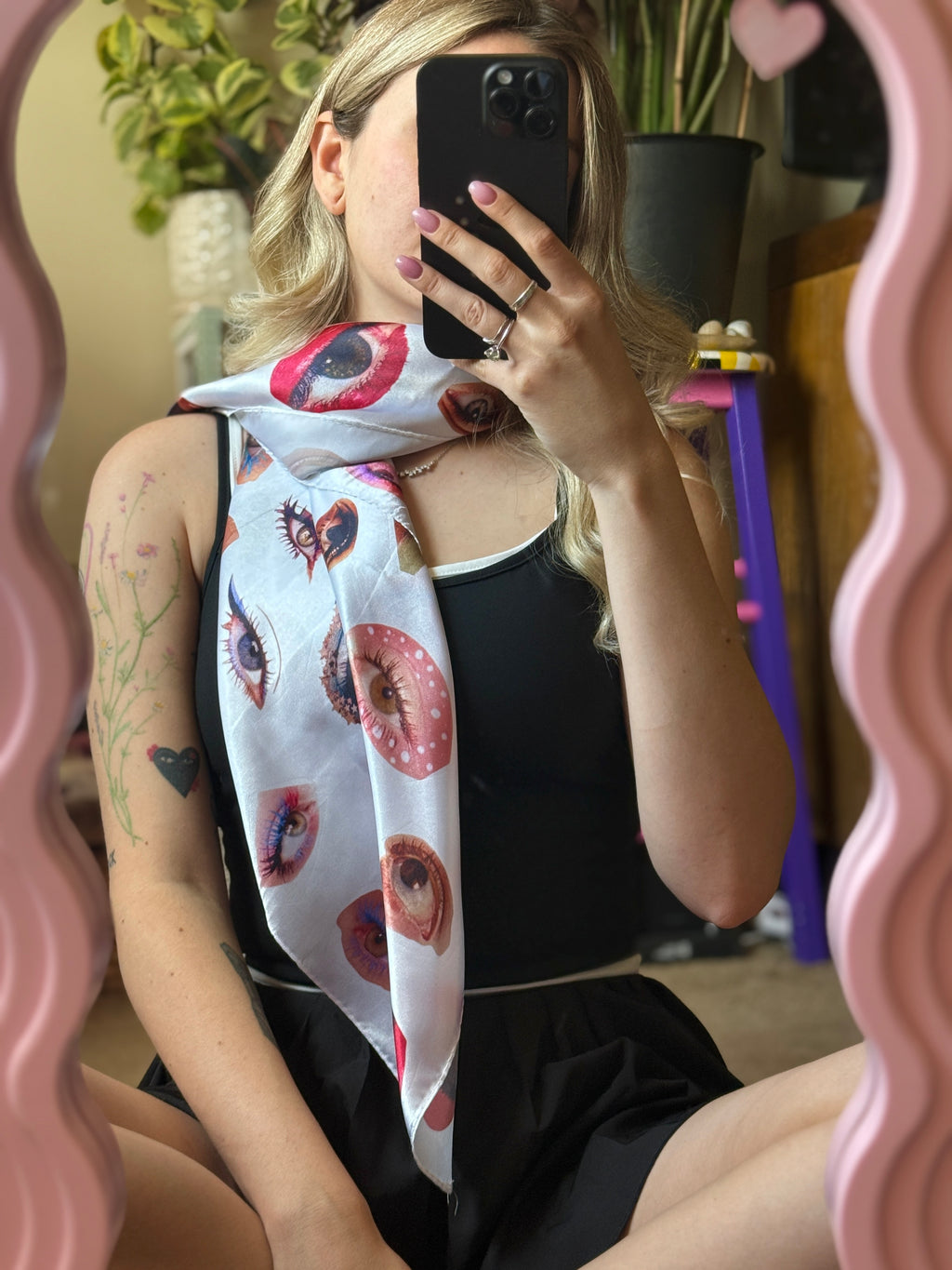 Eye Print Satin Bandana Scarf, Surreal Eye Head Scarf, Coquette Hair Scarf, Y2K Bandana, Artsy Neck Scarf, Whimsical Eye Kerchief Gift