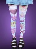 Kawaii Coquette Tights, Pastel Fairycore Pantyhose, Strawberry Heart Tights