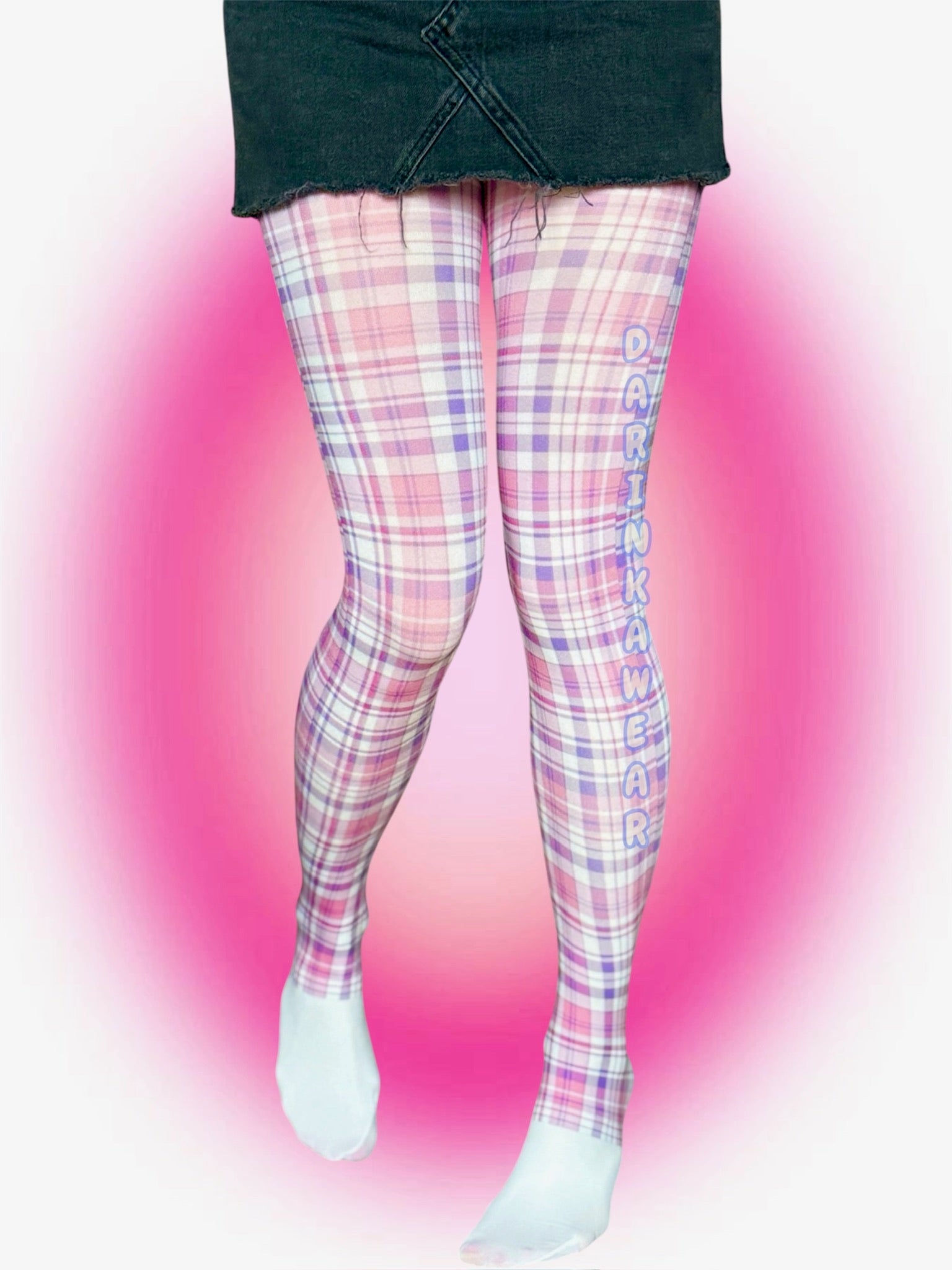 Pink Plaid Tights, Coquette Aesthetic Pantyhose