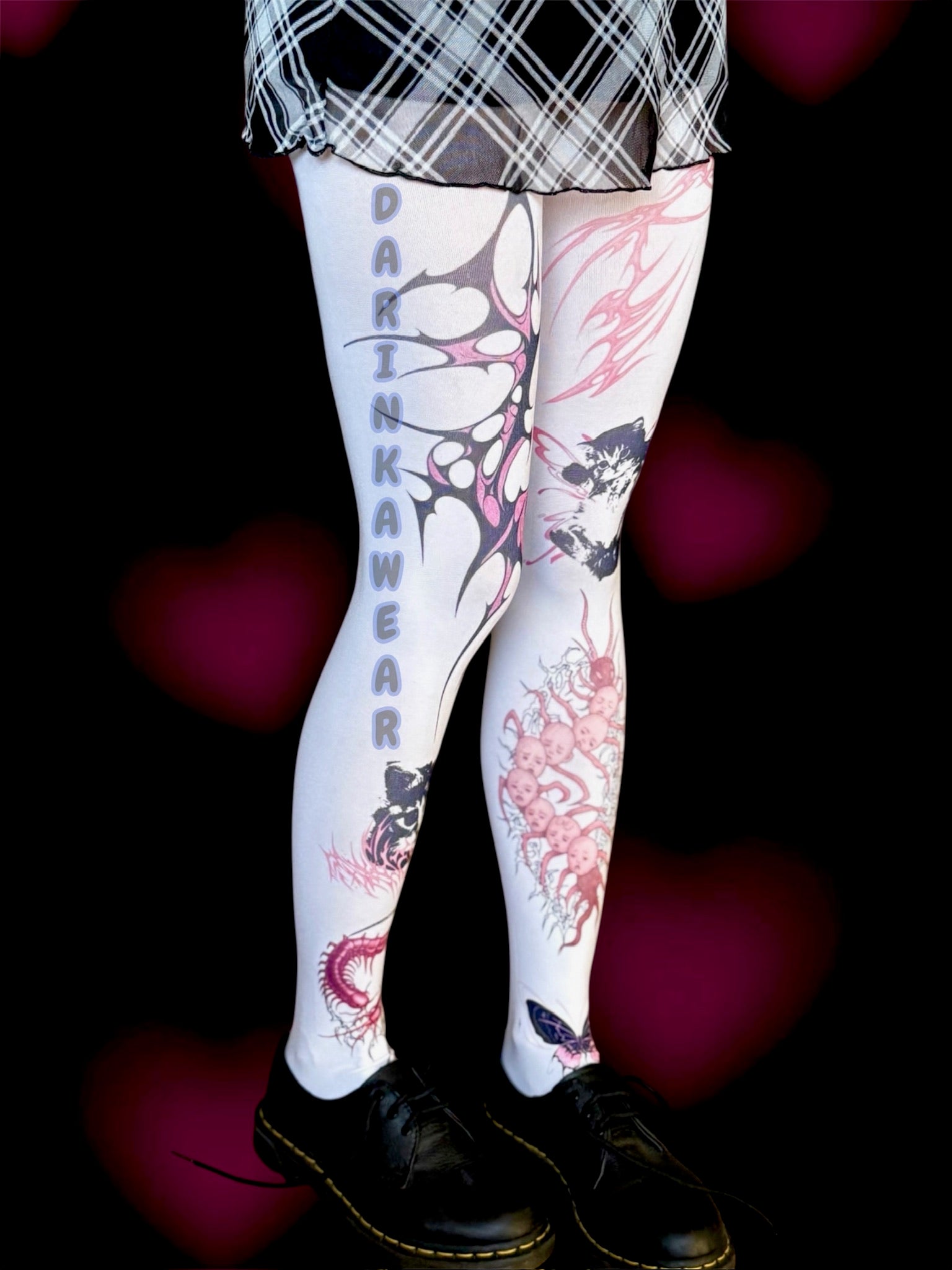 Goth Cat Tights, Creepy Cute Tattoo Leggings, Handmade Gift S-5XL