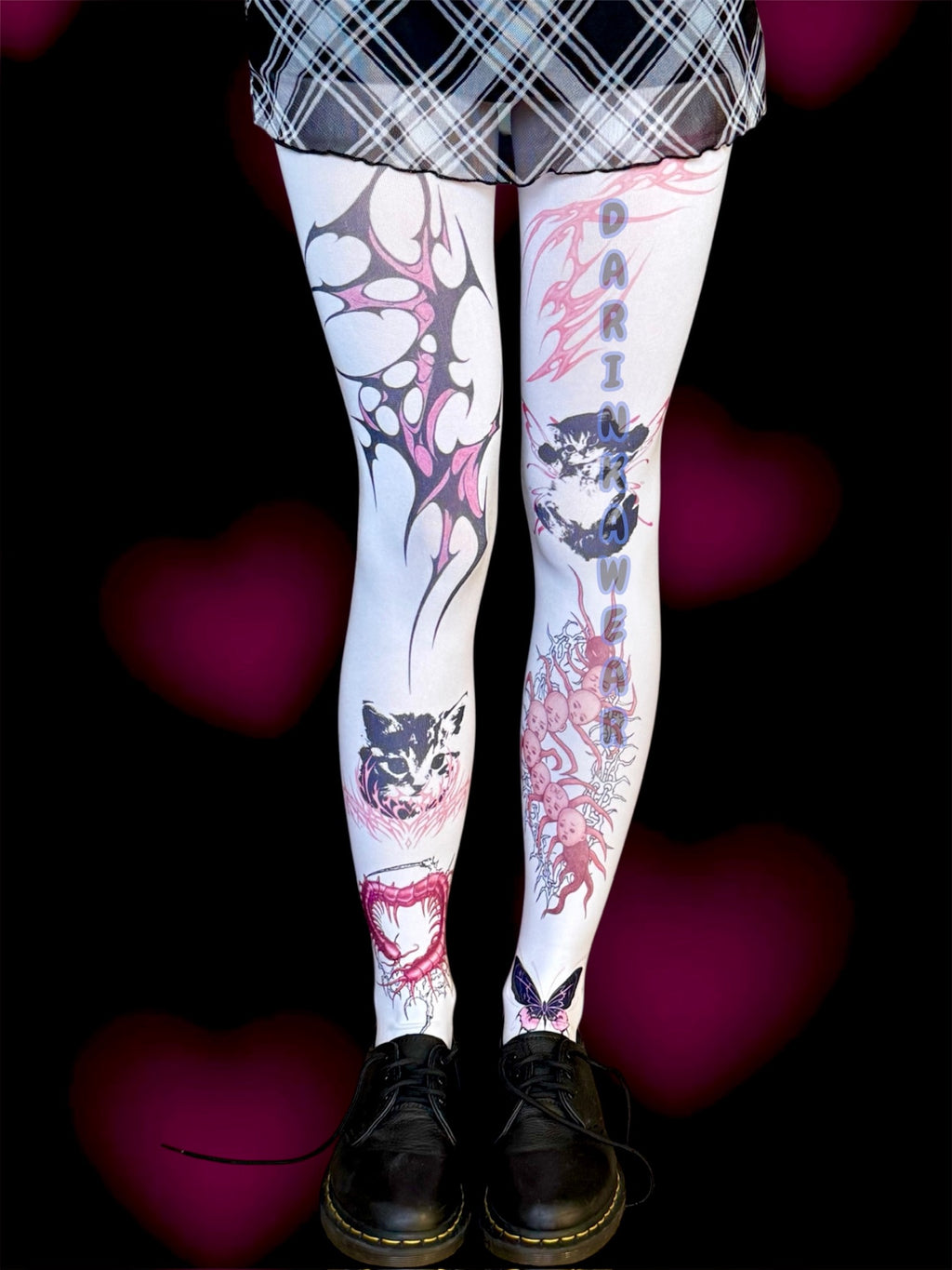 Goth Cat Tights, Creepy Cute Tattoo Leggings, Handmade Gift S-5XL