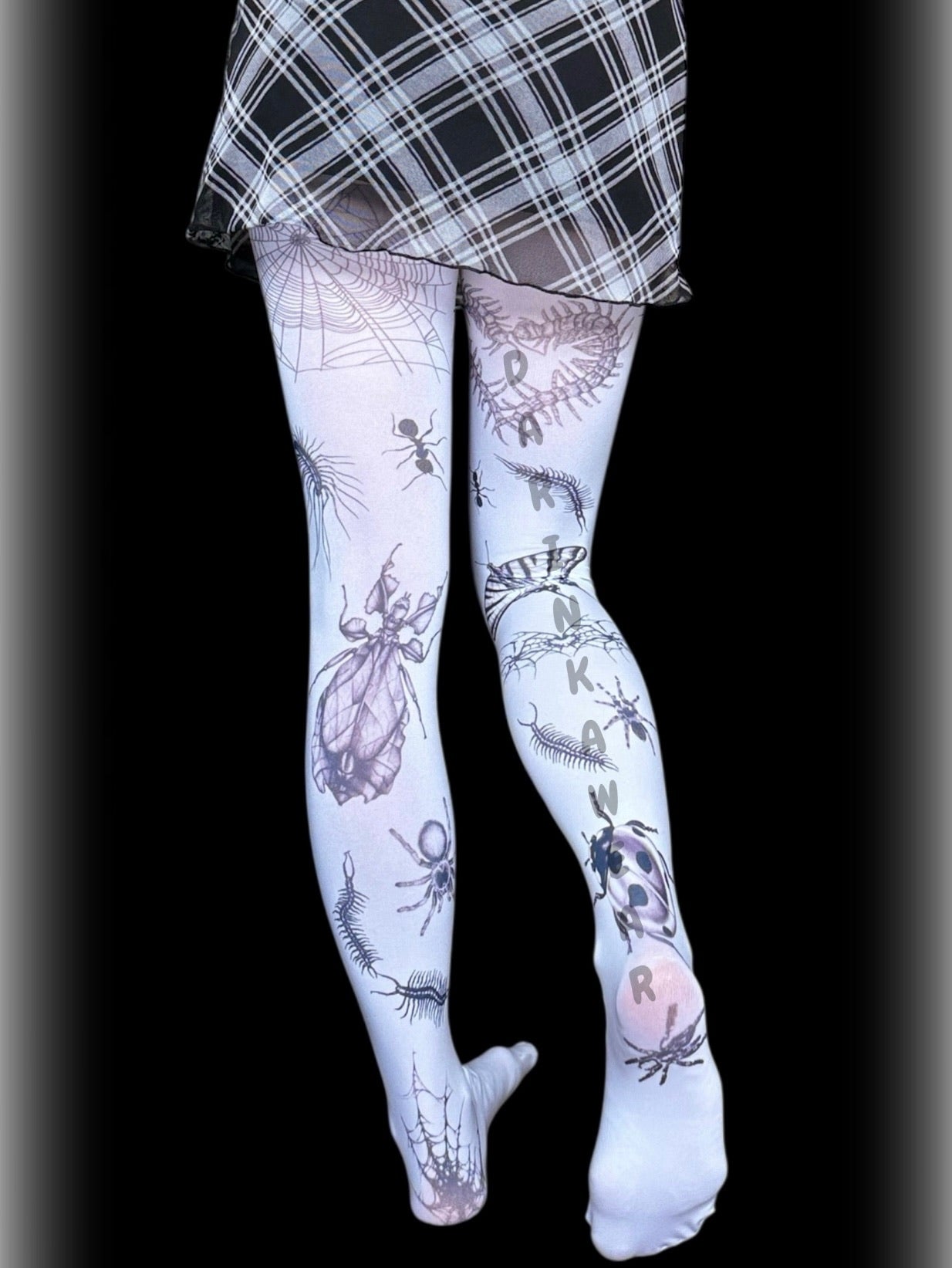 White gothic spider print tights, Y2K creepy cute alternative pantyhose